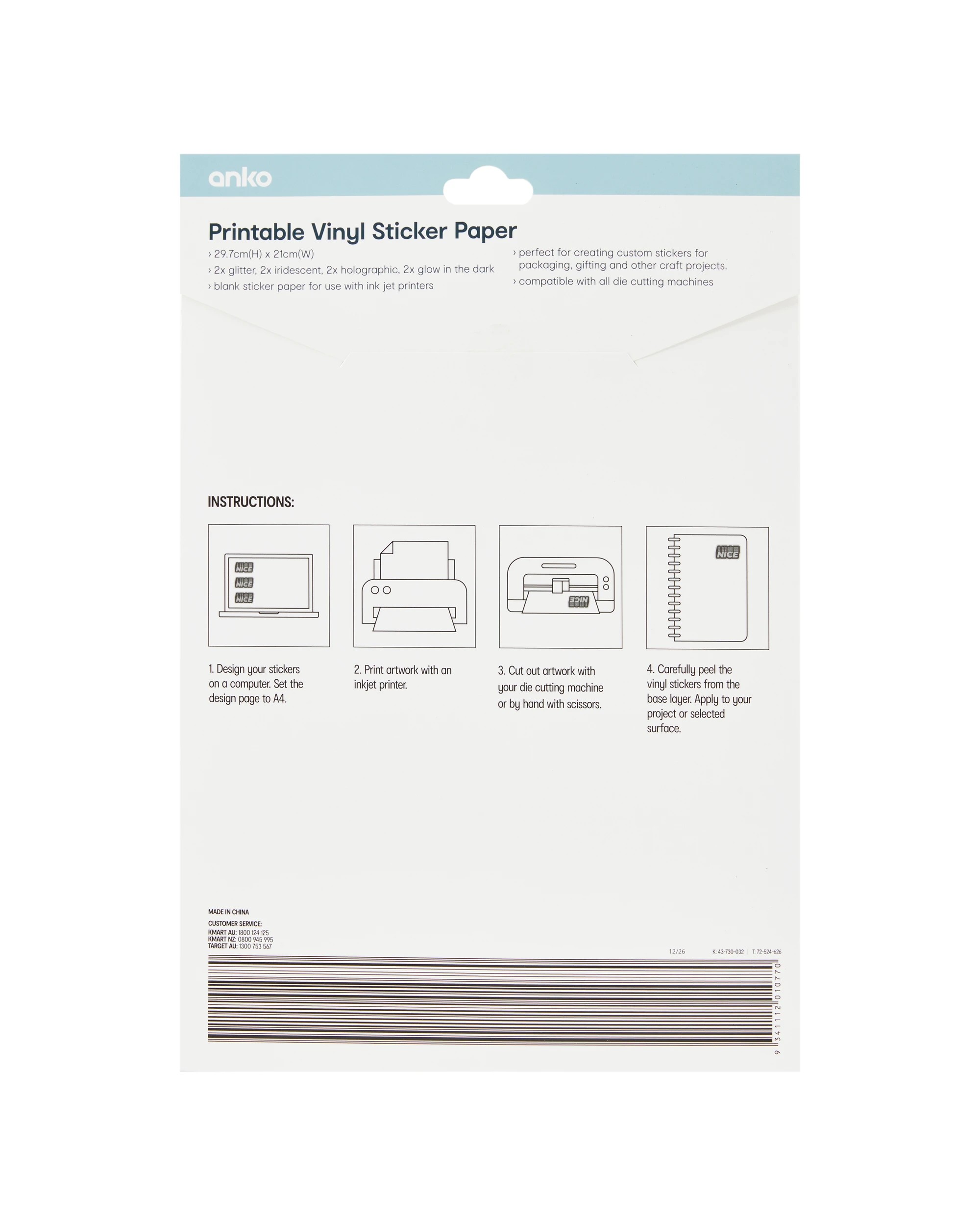 4 8 Pack Printable Vinyl Sticker Paper, 4 of 4