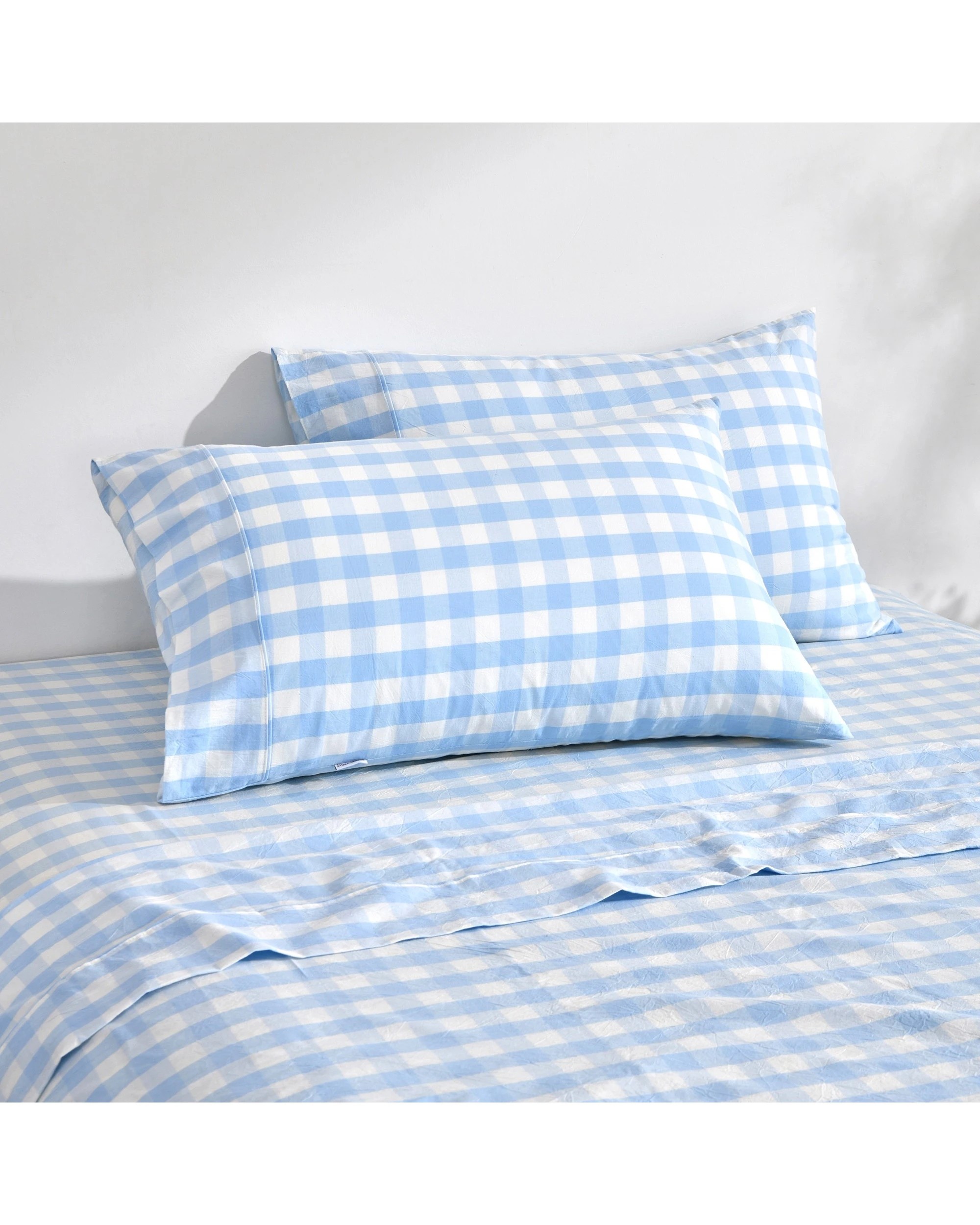 2 Dreamaker Lola Yarn Dyed Washed Cotton Gingham Sheet Set - Queen Bed - Sky, 2 of 6