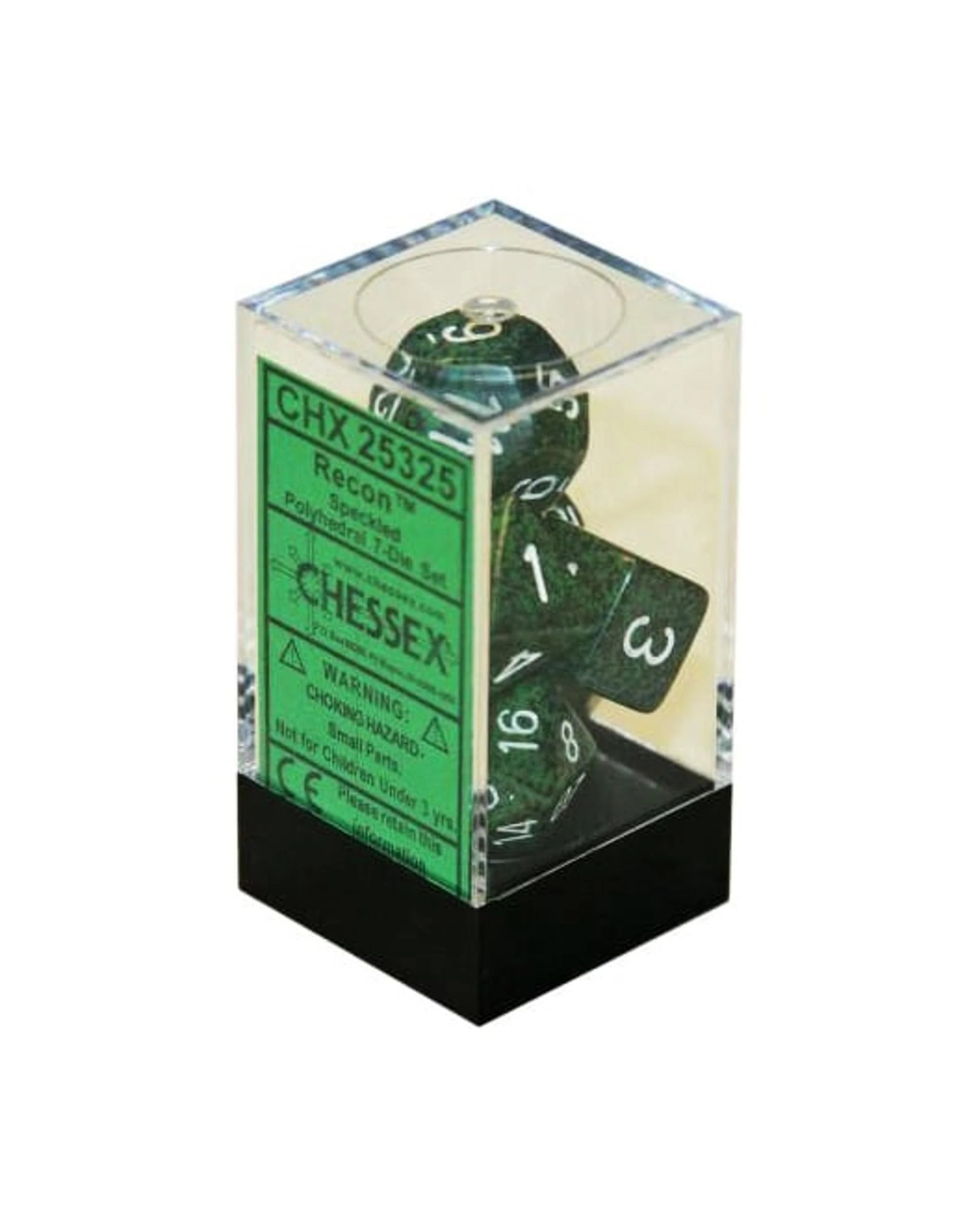 2 Chessex Recon Speckled Polyhedral 7-Die Set - Green/Black and White, 2 of 3