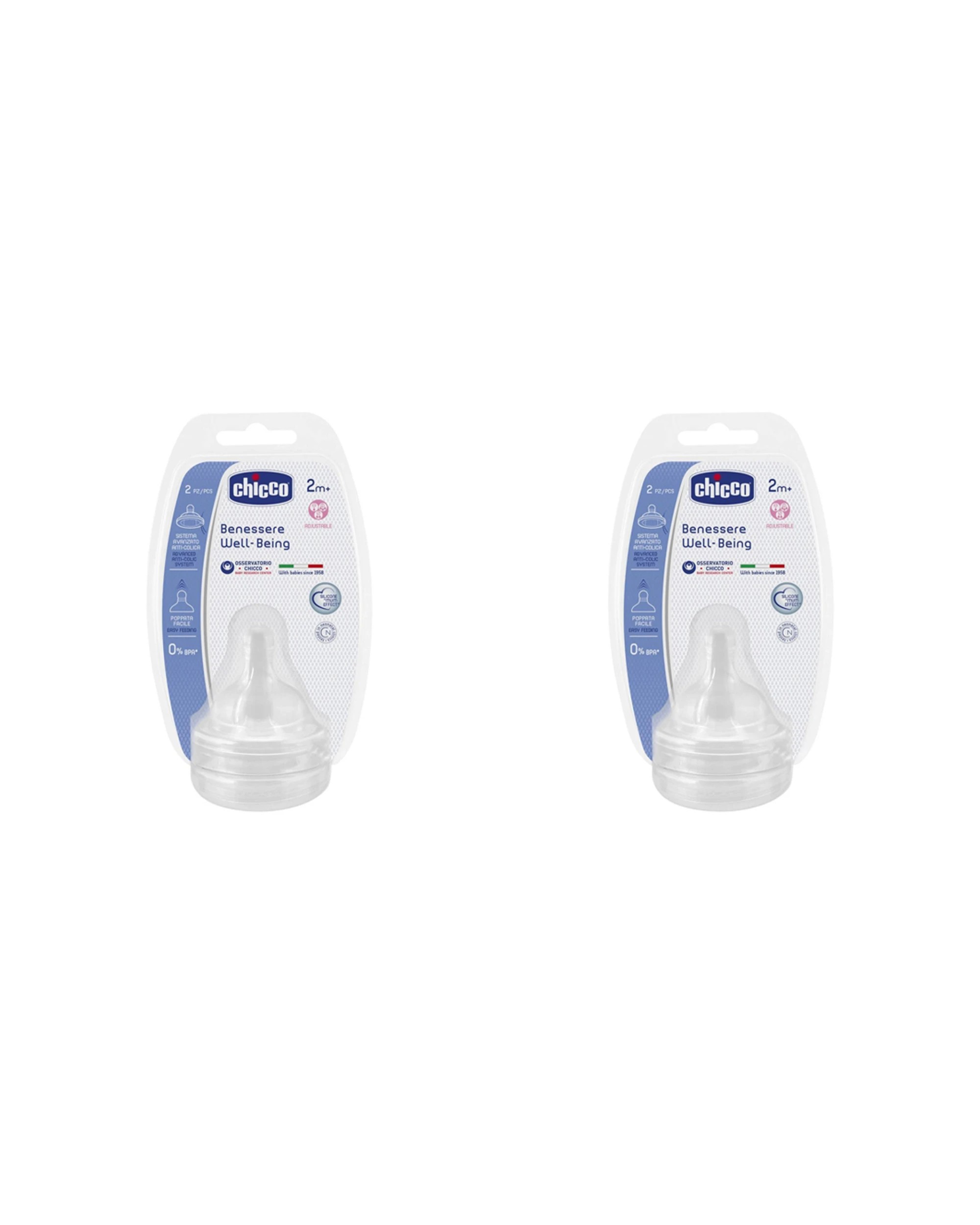 1 Chicco 2x 2pc Nursing Baby Well-Being Adjustable Flow Silicone Teat Feeding - Multi, 1 of 2