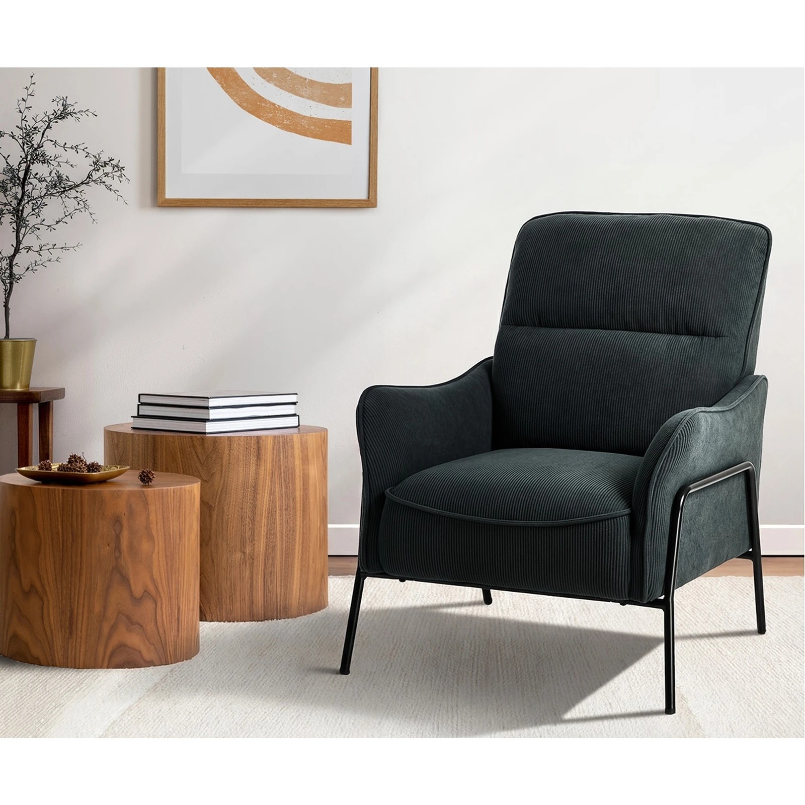 4 Oikiture 2x Armchair Chenille Fabric Lounge Chair Accent Chair - Grey, 4 of 9