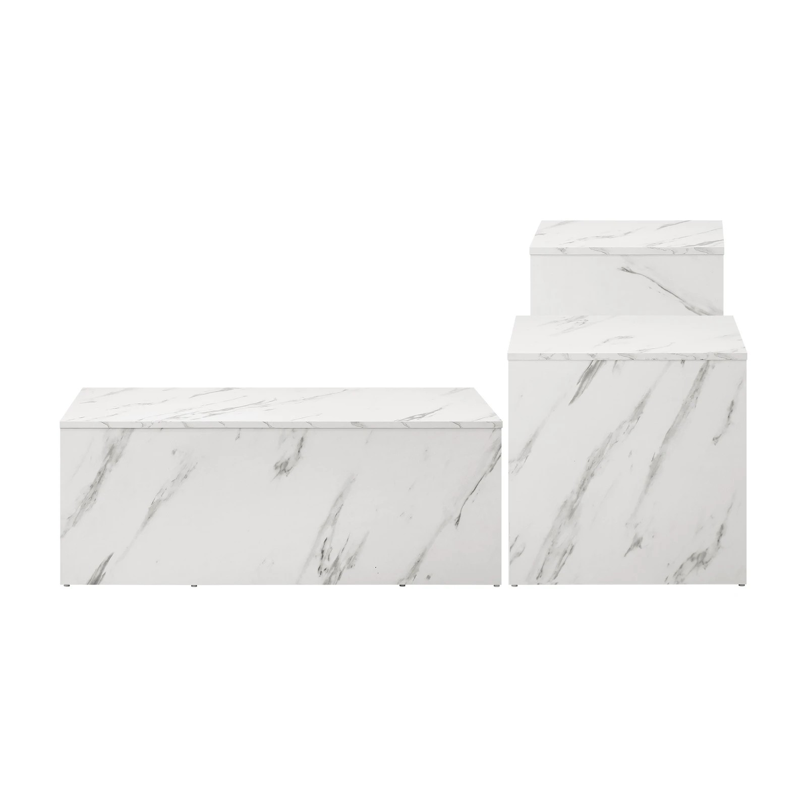 7 Oikiture Coffee Table Set Of 3 Side Tables Sofa Cafe Desk Marble Effect
 - White, 7 of 10