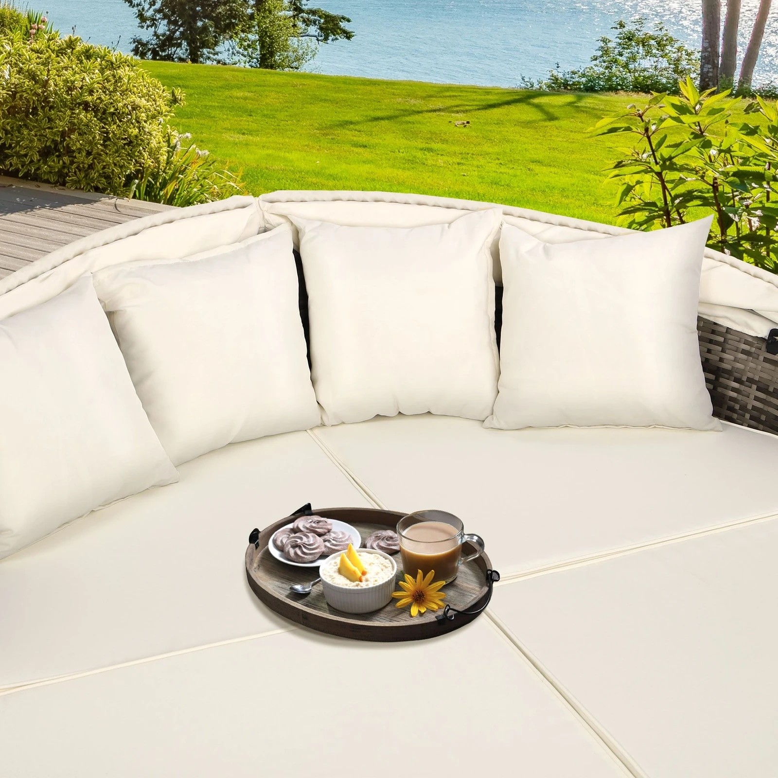 7 Alfordson Outdoor Sun Lounge Day Bed Wicker Furniture Sofa Bed Garden 3PCS - Beige, 7 of 10
