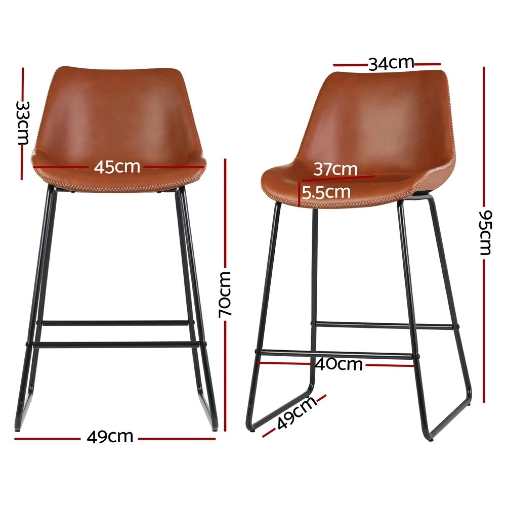 2 Artiss 4x Bar Stools Leather Padded Metal Legs - Brown, 2 of 5