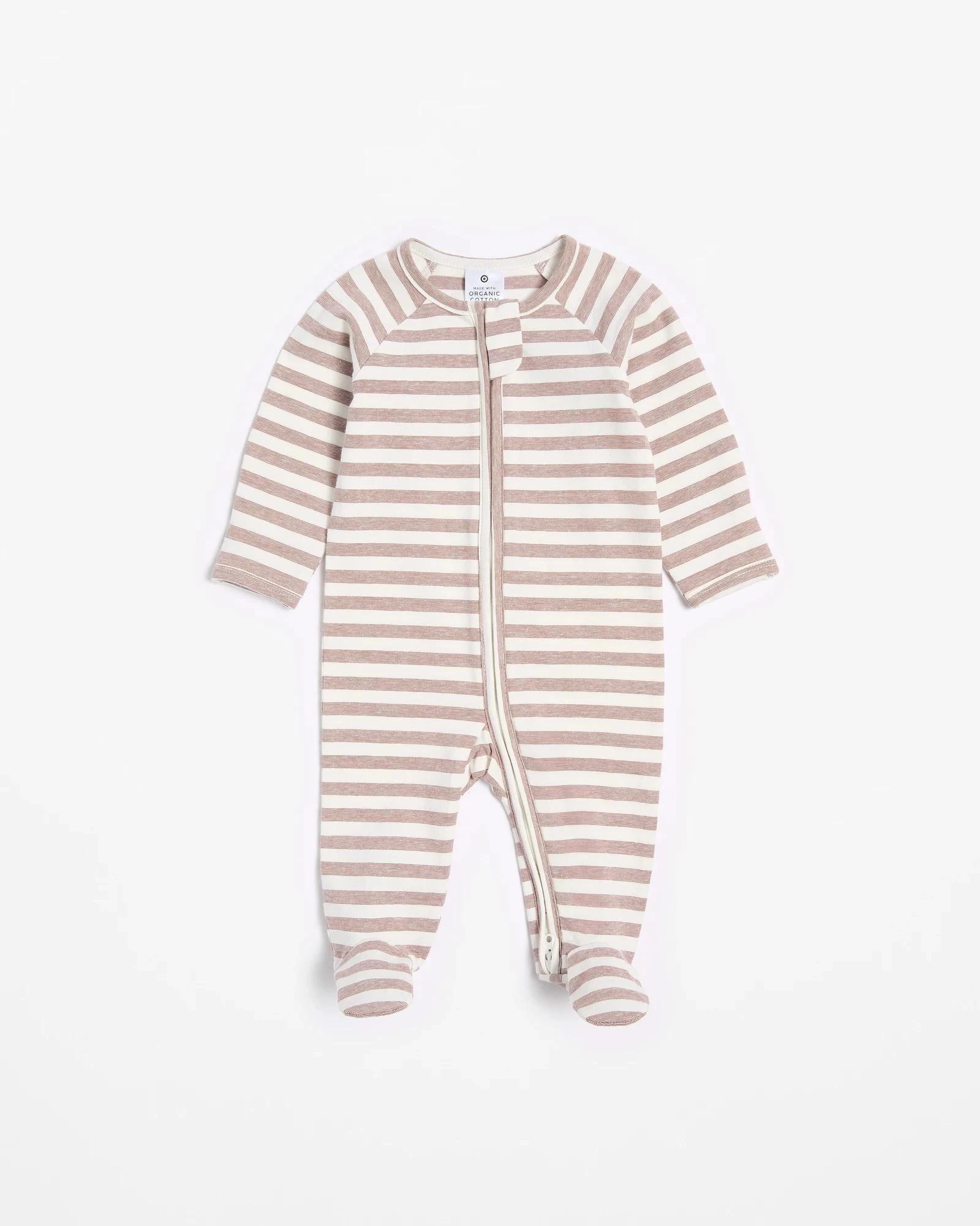 1 Target Baby Organic Cotton Print Zip Coverall BROWN STRIPE, 1 of 3