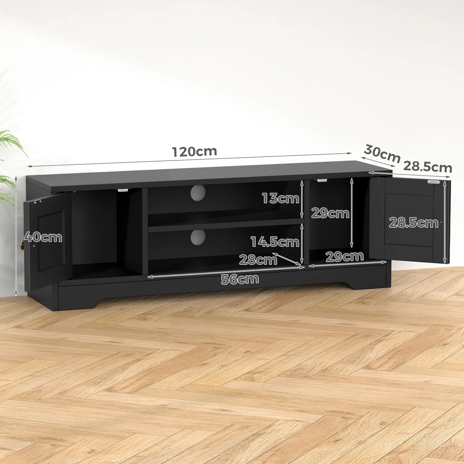 10 Alfordson TV Cabinet Entertainment Unit Stand Hamptons 120cm Storage - Black, 10 of 10