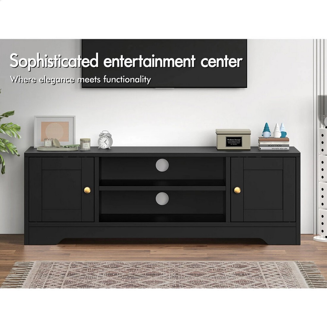 2 Alfordson TV Cabinet Entertainment Unit Stand Hamptons 120cm Storage - Black, 2 of 10