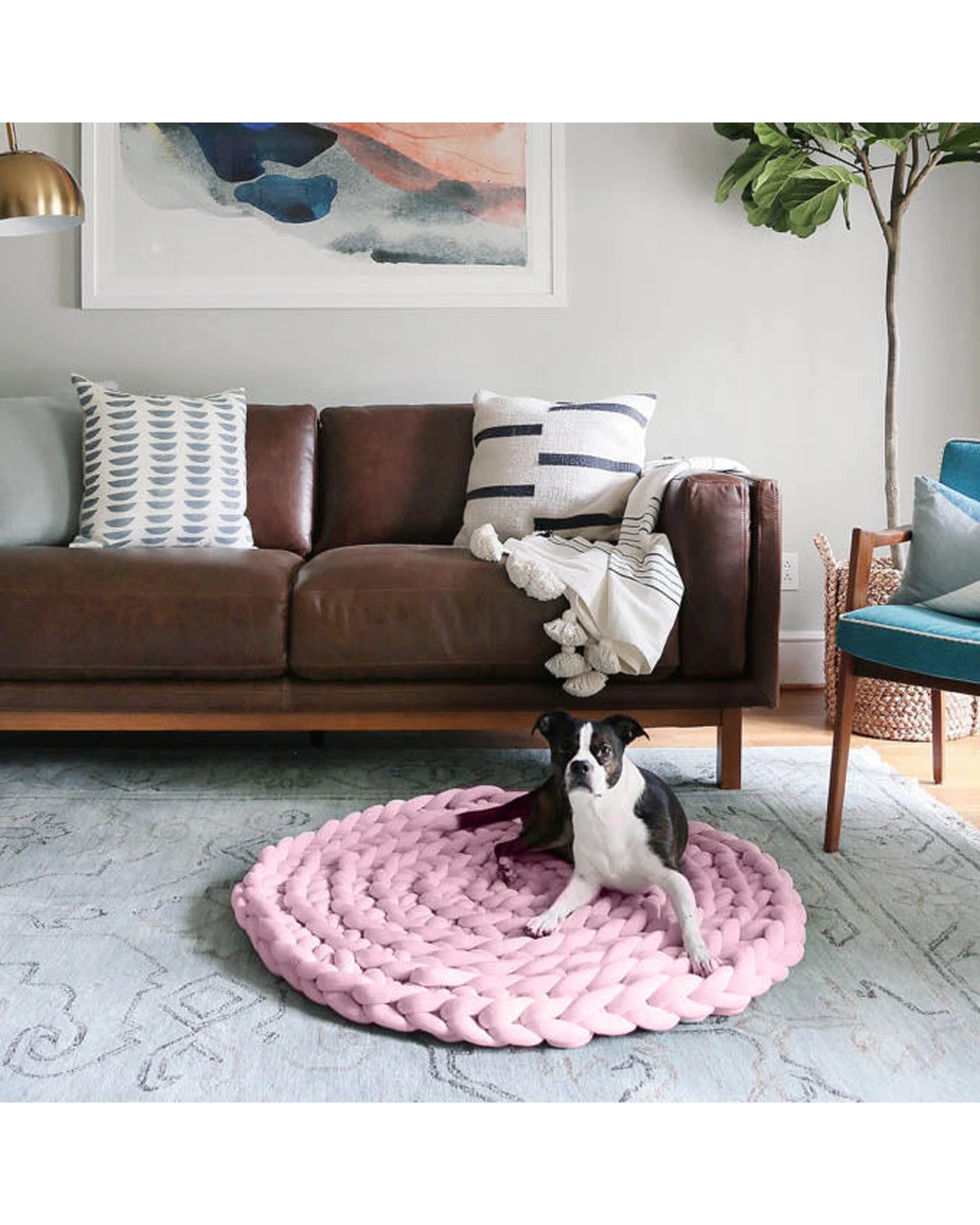 5 Cotton More Hand Knitted Chunky Braid Round Rug 90cm - Pink, 5 of 8