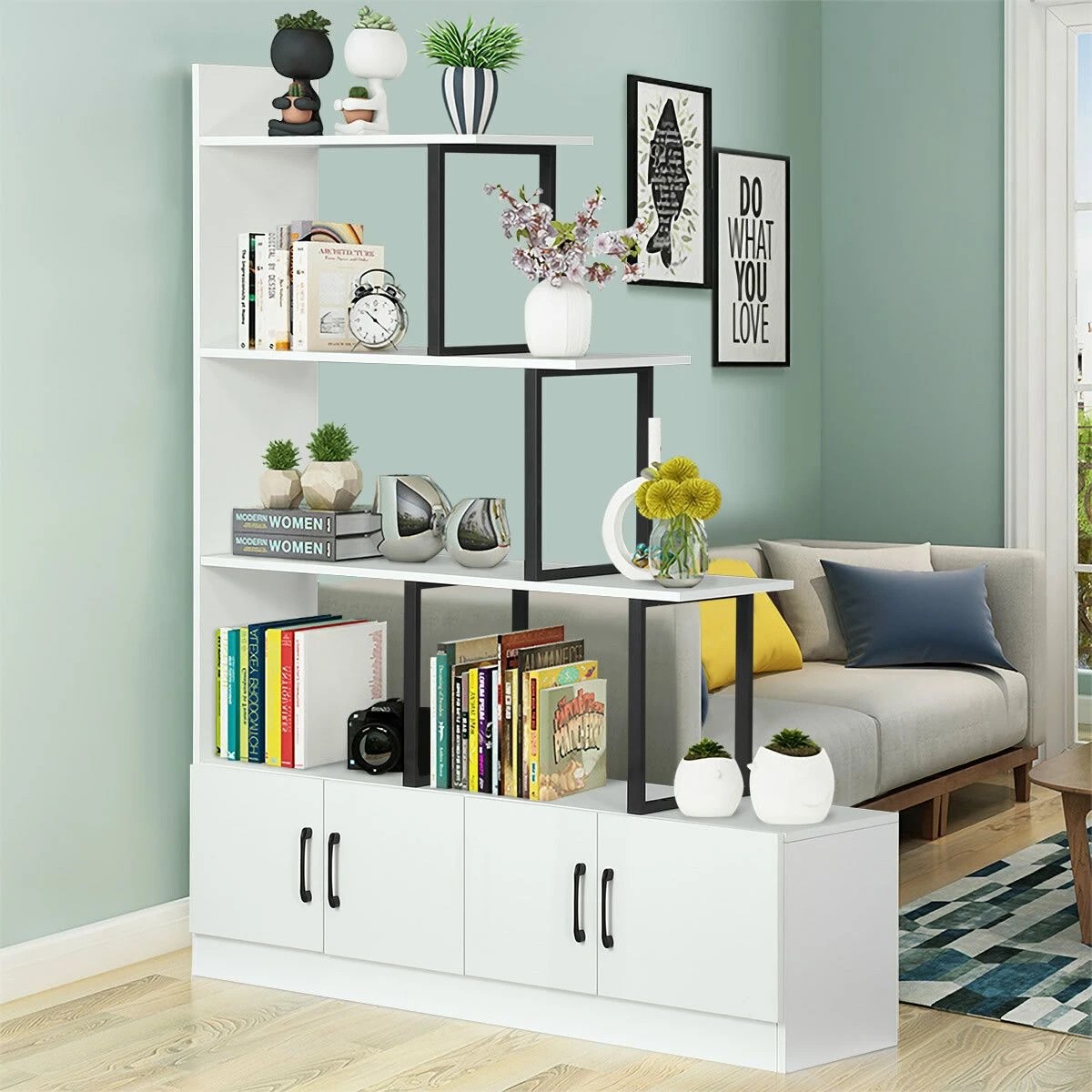 3 Ausway 5 Level Ladder Bookshelves Storage Cabinet Shelf Display Unit with Doors, 3 of 8