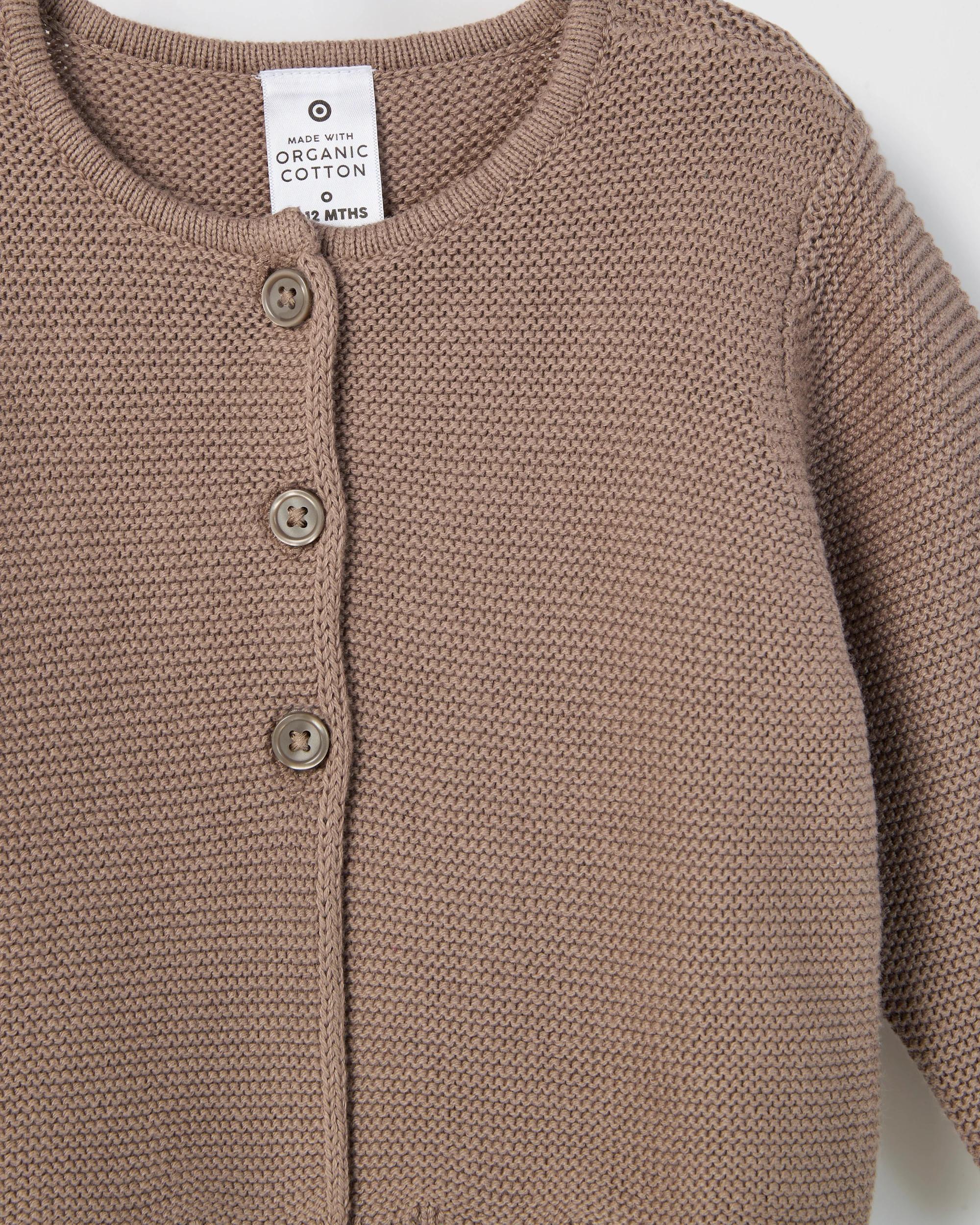 2 Target Baby Baby Organic Cotton Scalloped Edge Knit Cardigan TAUPE, 2 of 2