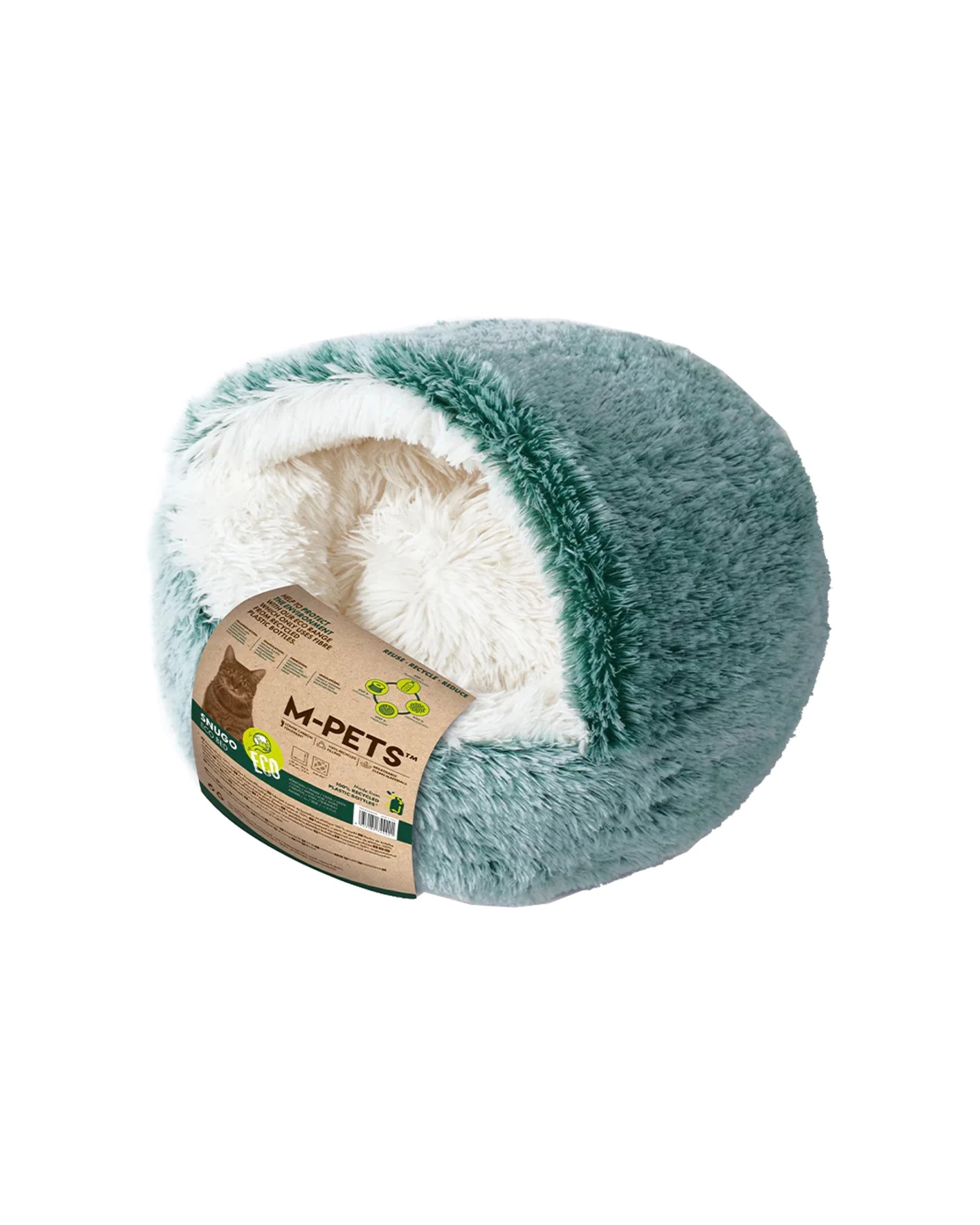 1 M-pets Snugo Eco Pet Cat Hooded Calming Sleeping Bed 50x30cm - White, 1 of 3