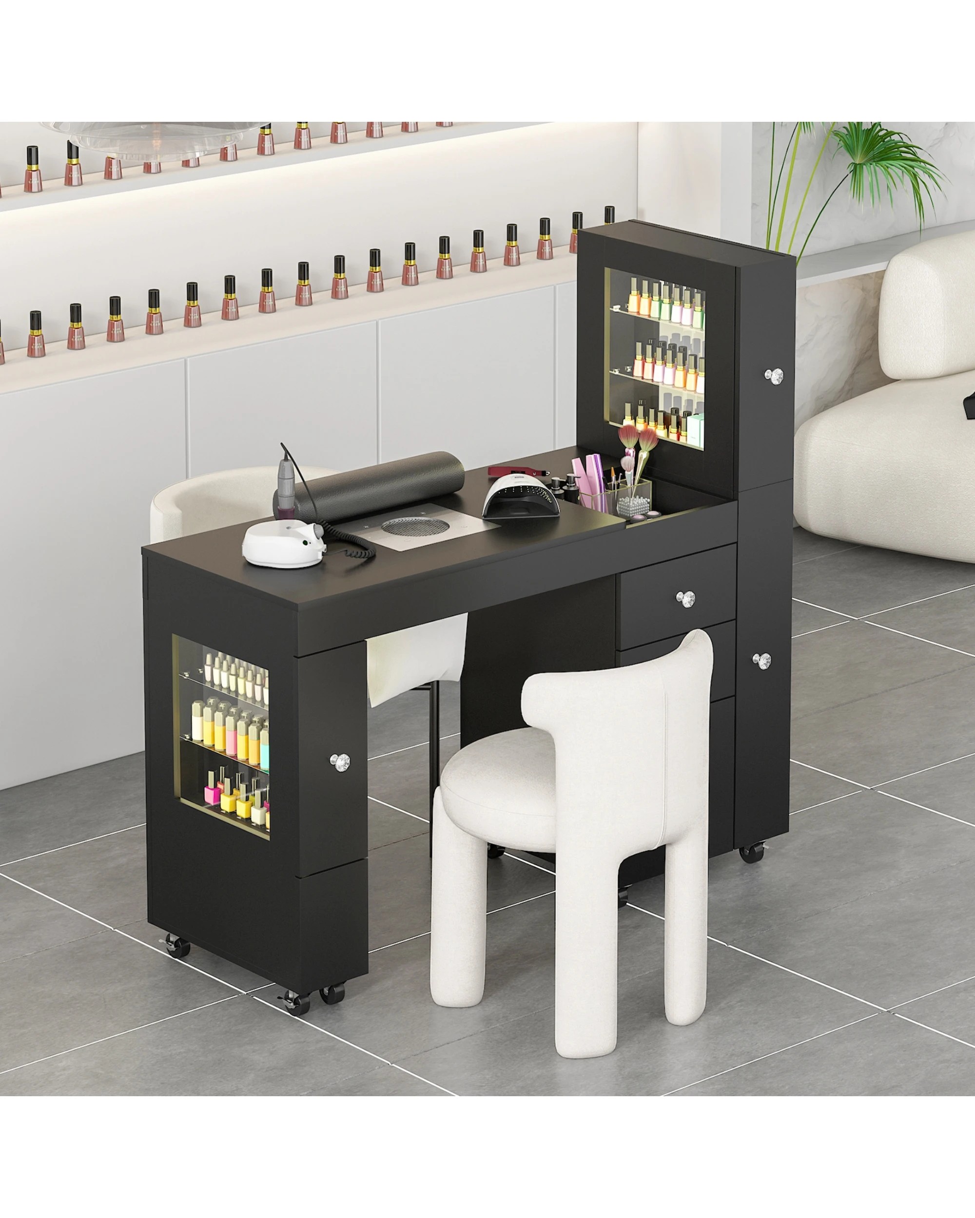 3 Advwin Manicure Table With Led Light Display Cabinet Dust Collector, 3 of 4