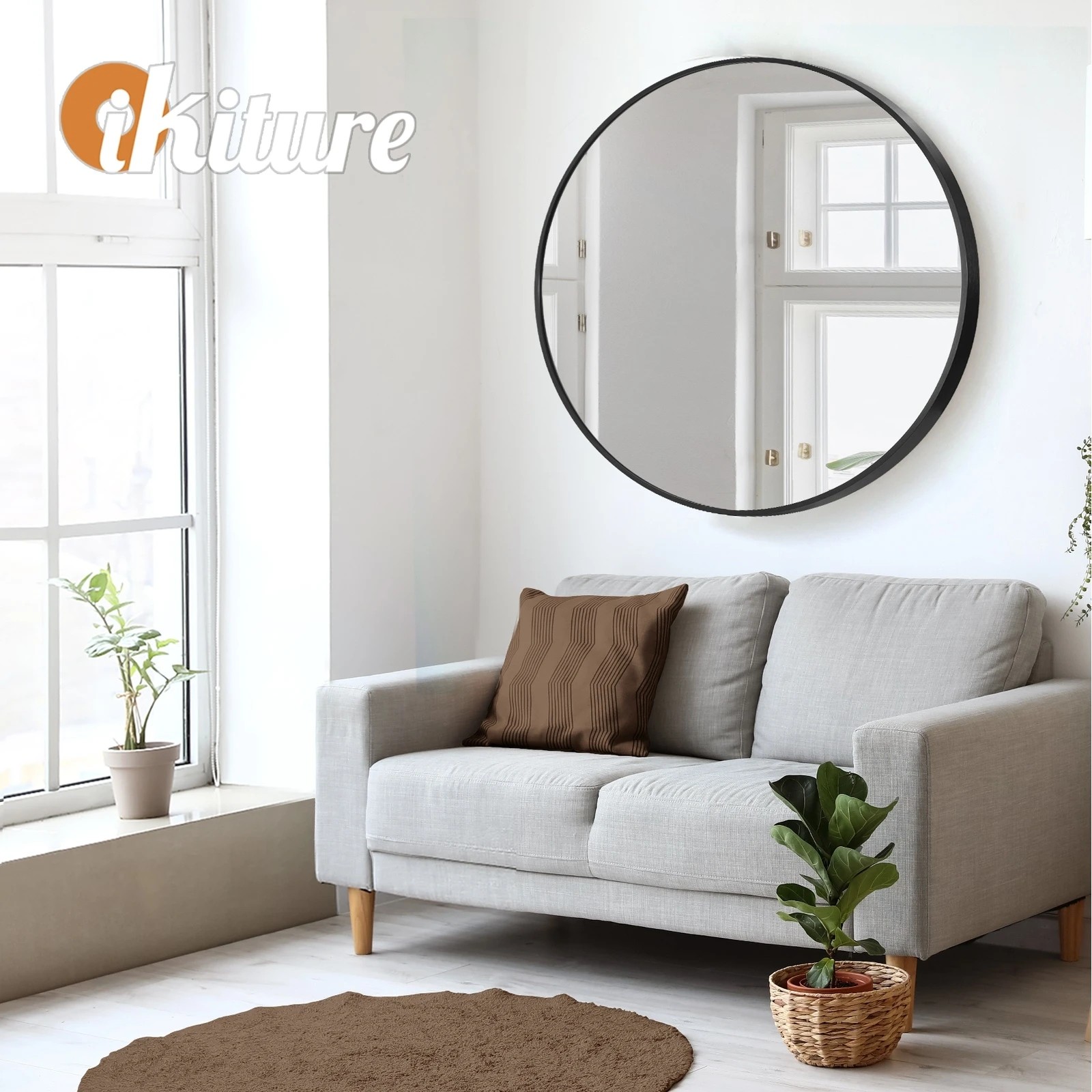 5 Oikiture Wall Mirrors Round Makeup Mirror Vanity Home Decorative 80cm
 - Black, 5 of 9