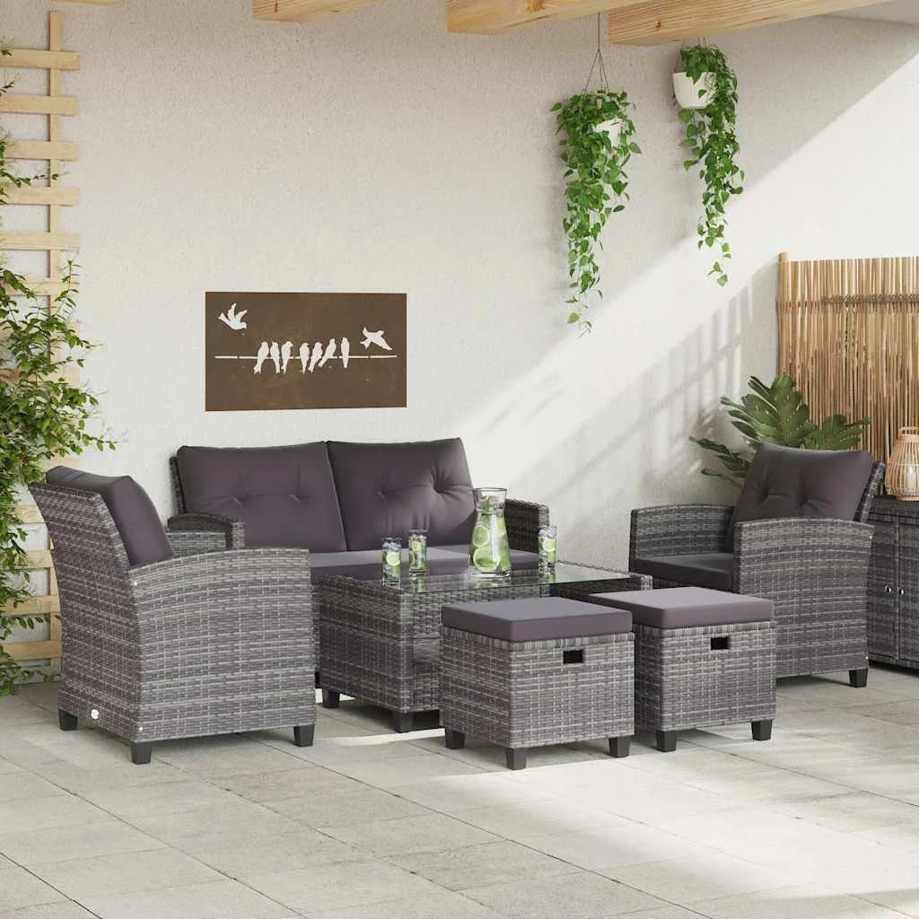 3 Vidaxl 6 Piece Garden Sofa Set With Cushions Poly Rattan Dark - Grey, 3 of 10