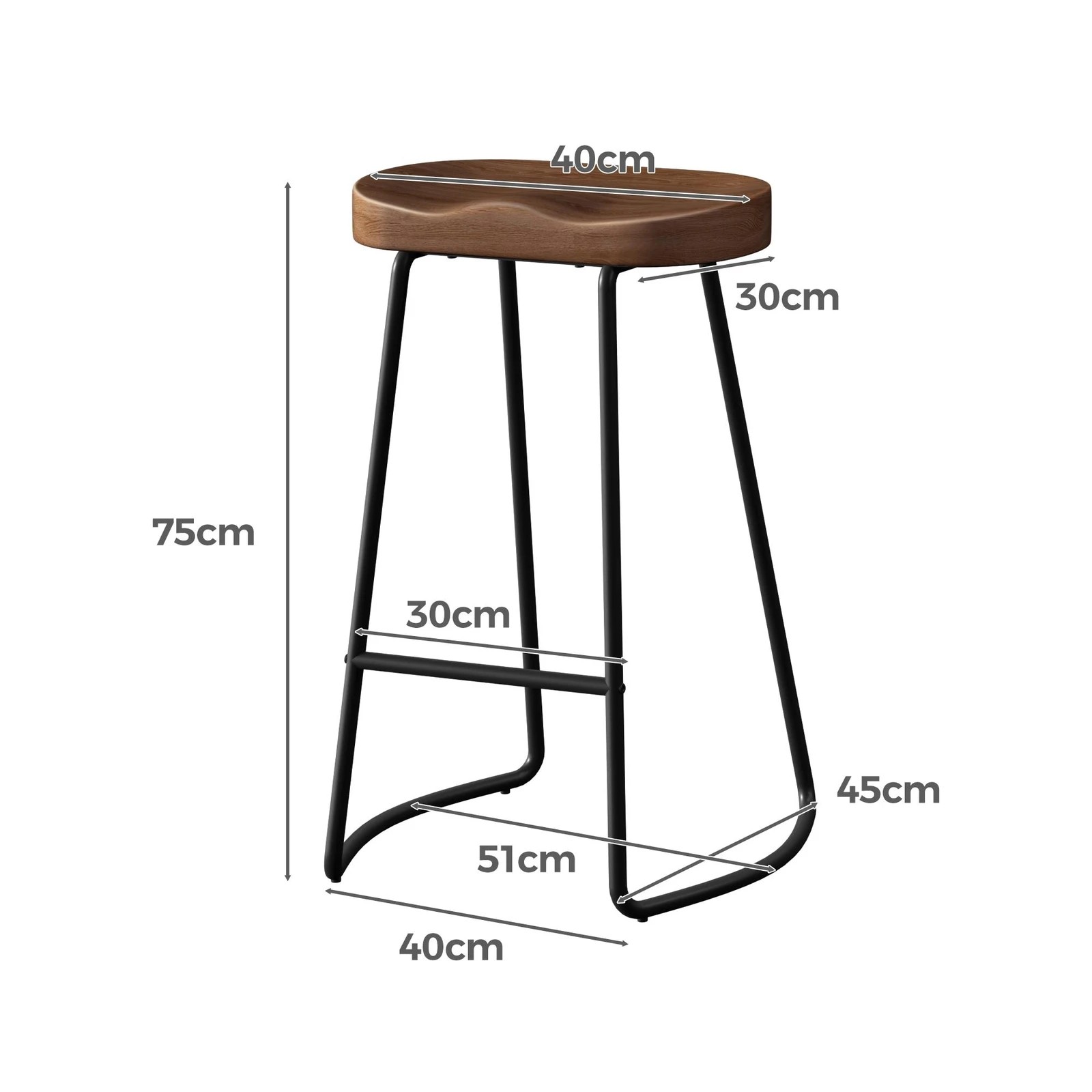 9 Alfordson 2x Bar Stools 75cm Tractor Kitchen Wooden Vintage Retro Chair - Brown, 9 of 10