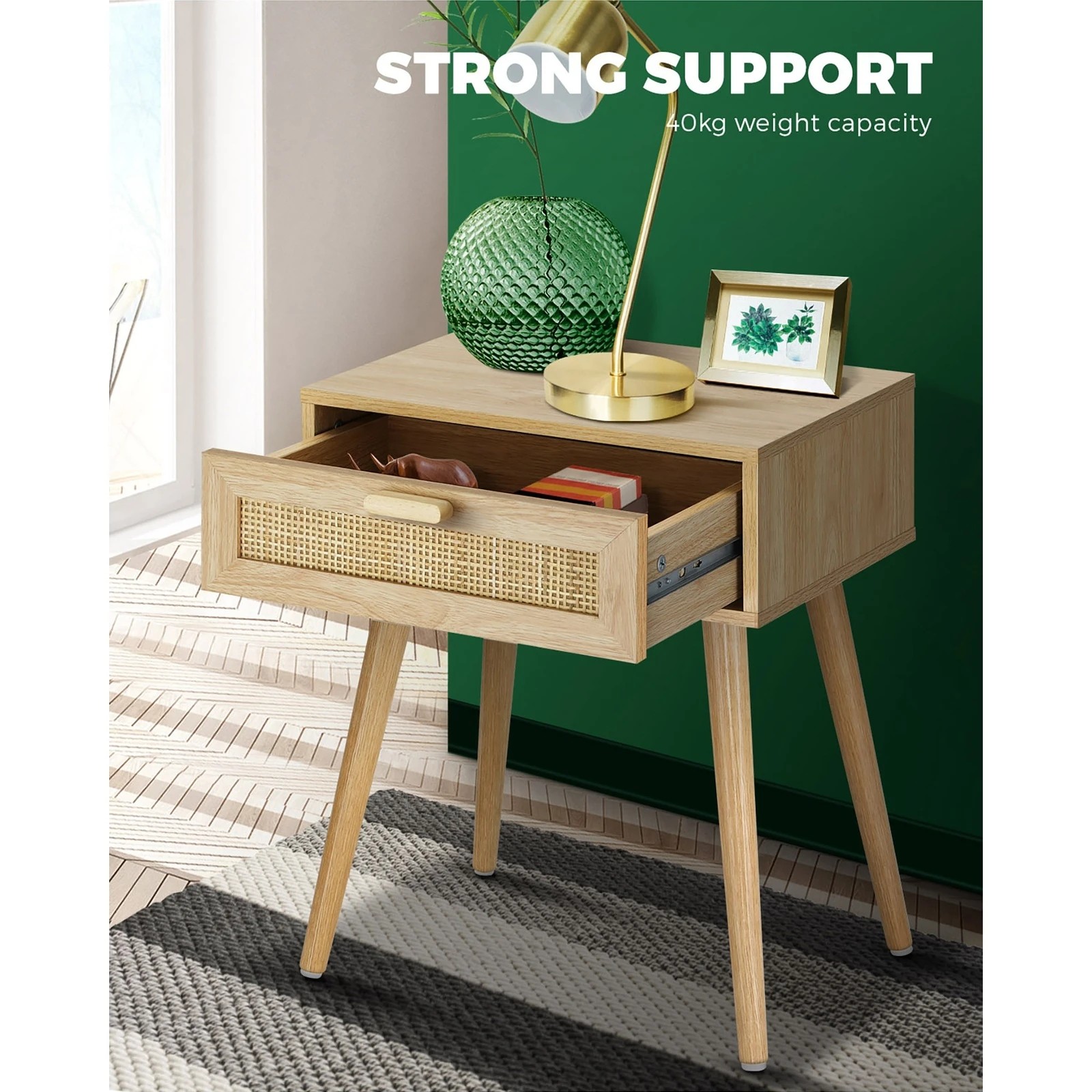 6 Oikiture Bedside Table Drawer Storage Cabinet Nightstand Rattan
 - Natural, 6 of 10