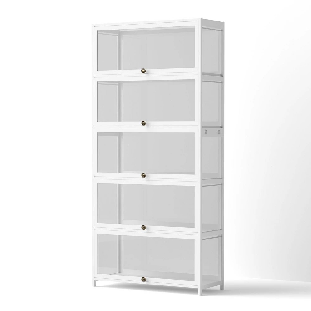 1 Artiss 5-Tier Display Cabinet Storage Bookshelf Clear Shelf - White, 1 of 5