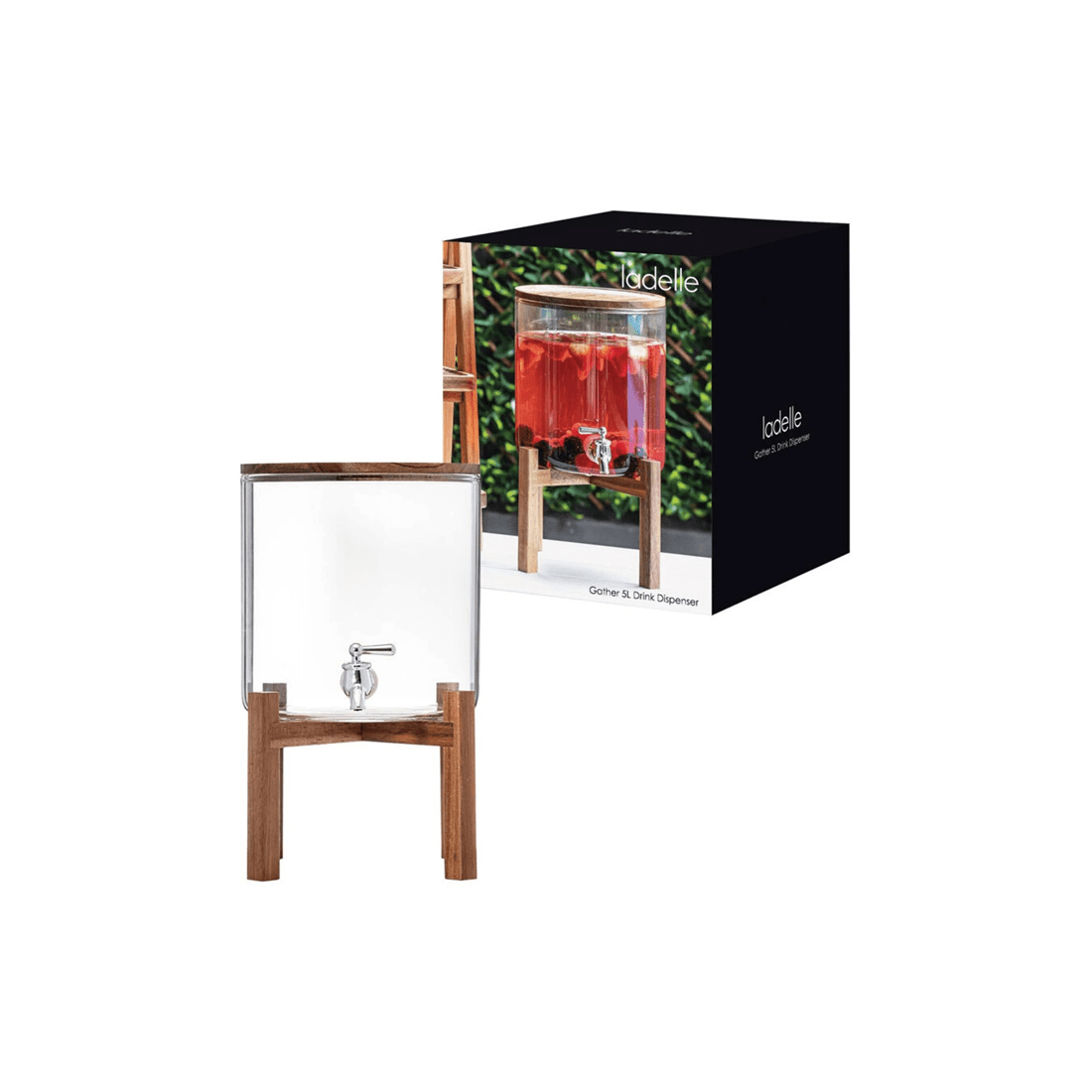 5 LADELLE Gather 5L Glass Jug With Acacia Timber Lid - Borosilicate Dispenser
 - multi, 5 of 5