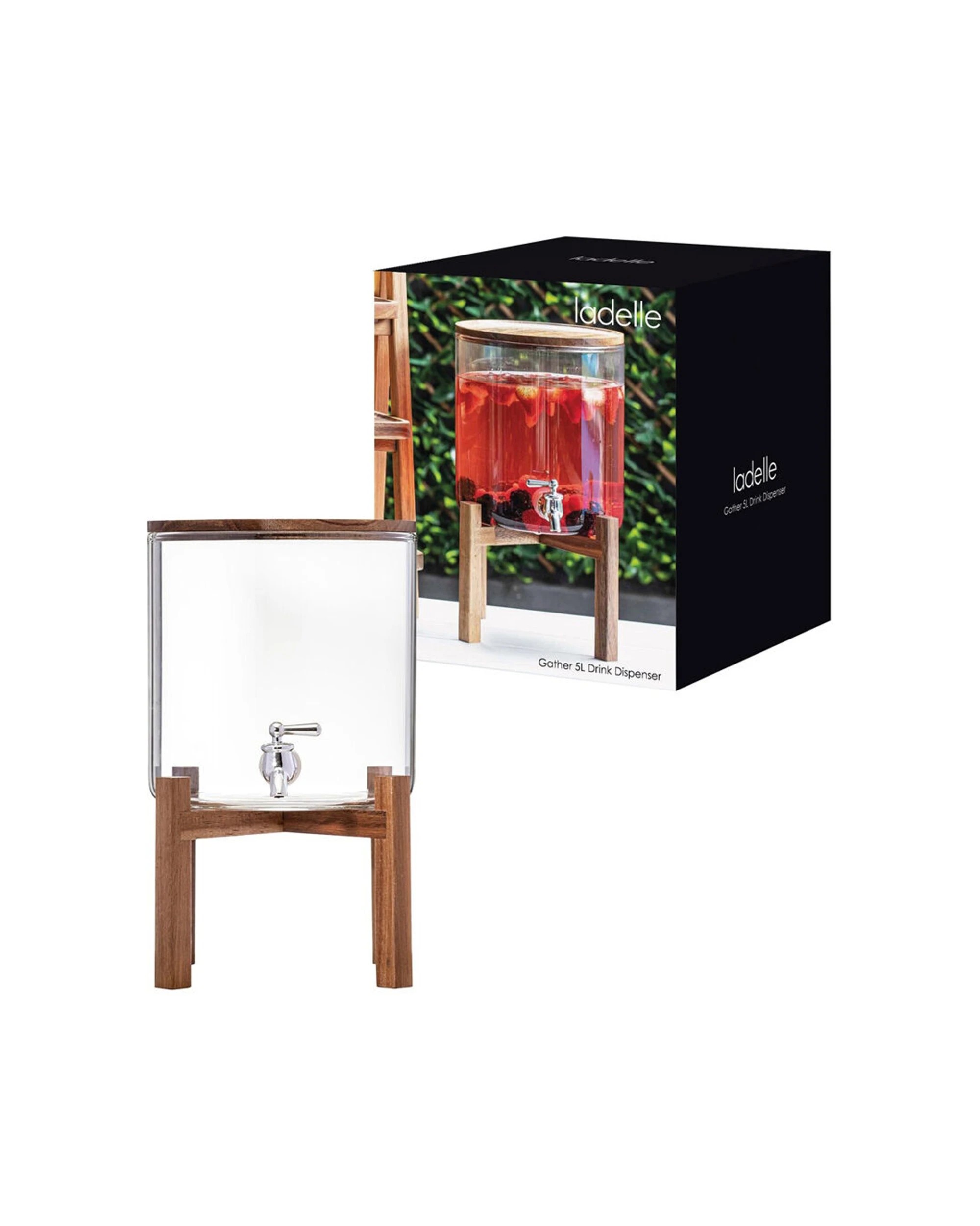 5 LADELLE Gather 5L Glass Jug With Acacia Timber Lid - Borosilicate Dispenser
 - multi, 5 of 5