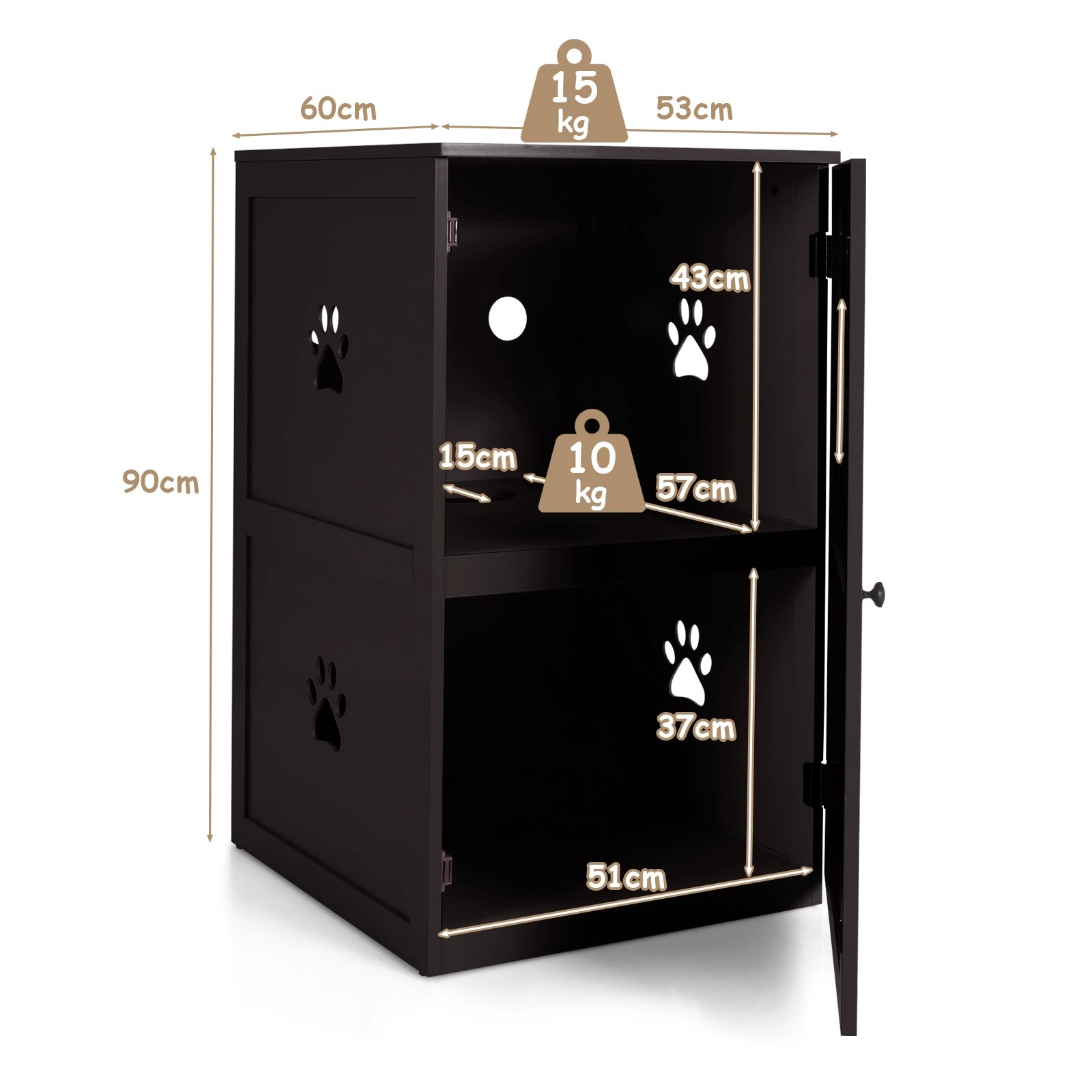 2 Costway 2-Tier Cat Litter Box Wood Storage Cabinet Enclosed Kitten Washroom - Brown, 2 of 5