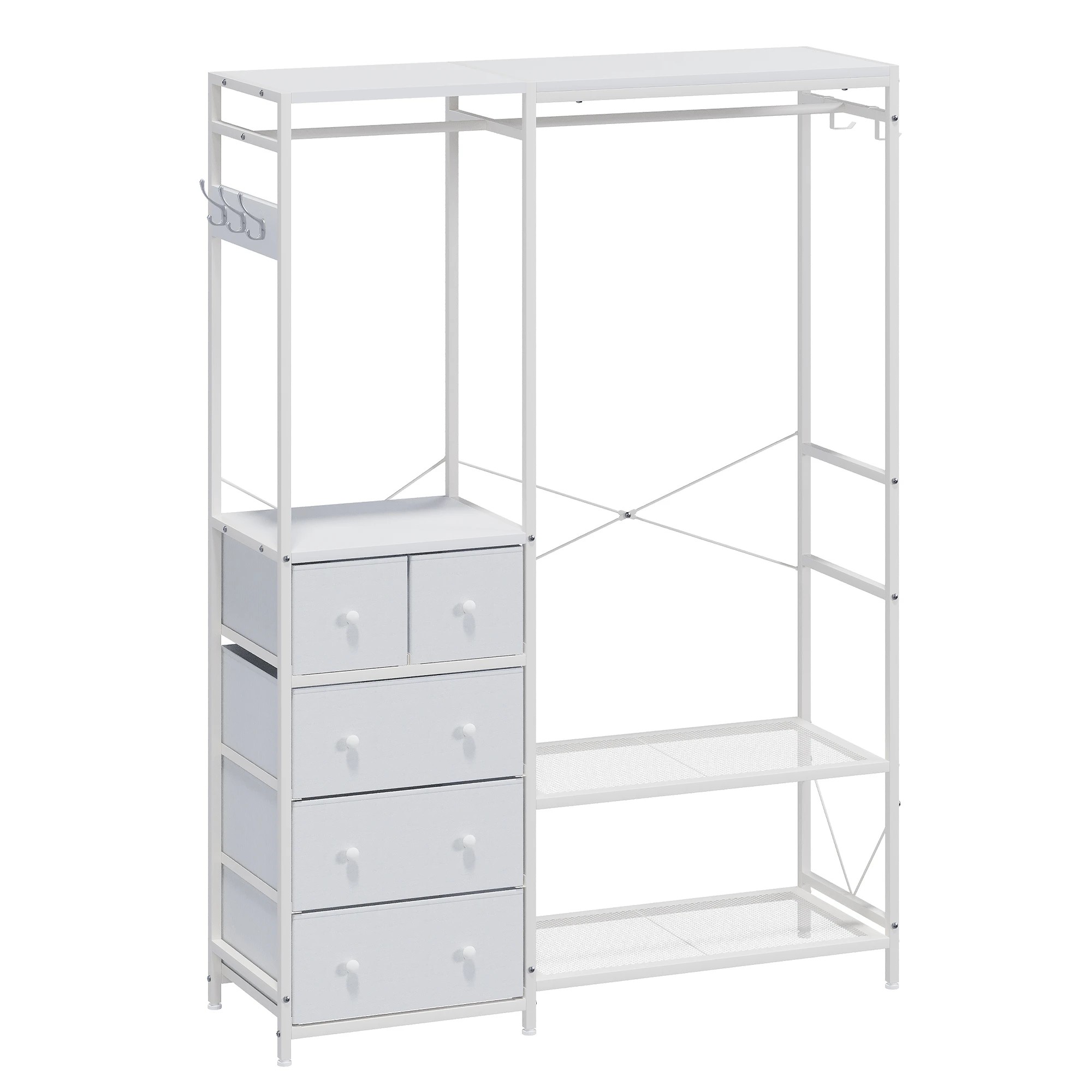 Advwin Portable Closet Wardrobe Adjust Closet Racks w/2 Hang Rods & 5 ...