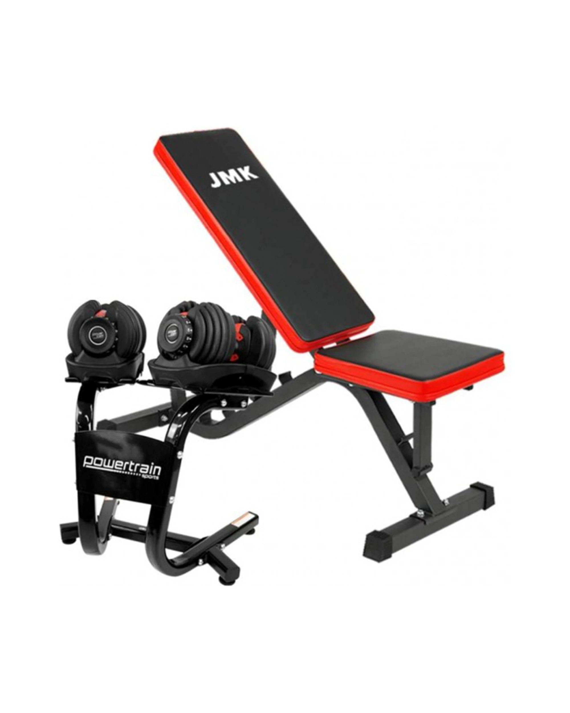 1 Powertrain 48kg Adjustable Dumbbells Weight with Stand and Exercise Bench - Black, 1 of 8