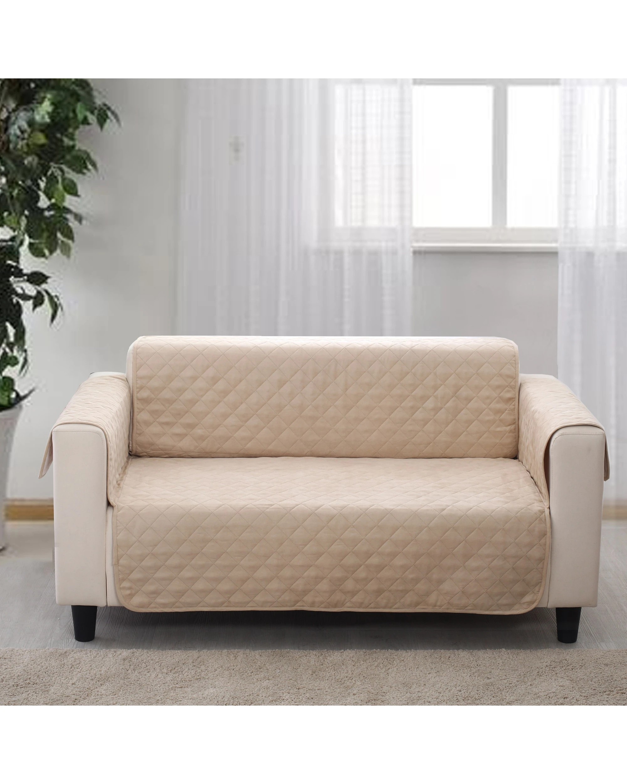 2 Charlie's Cosy Quilted Sofa Protector Cover for Loveseat Oat - Cream, 2 of 6