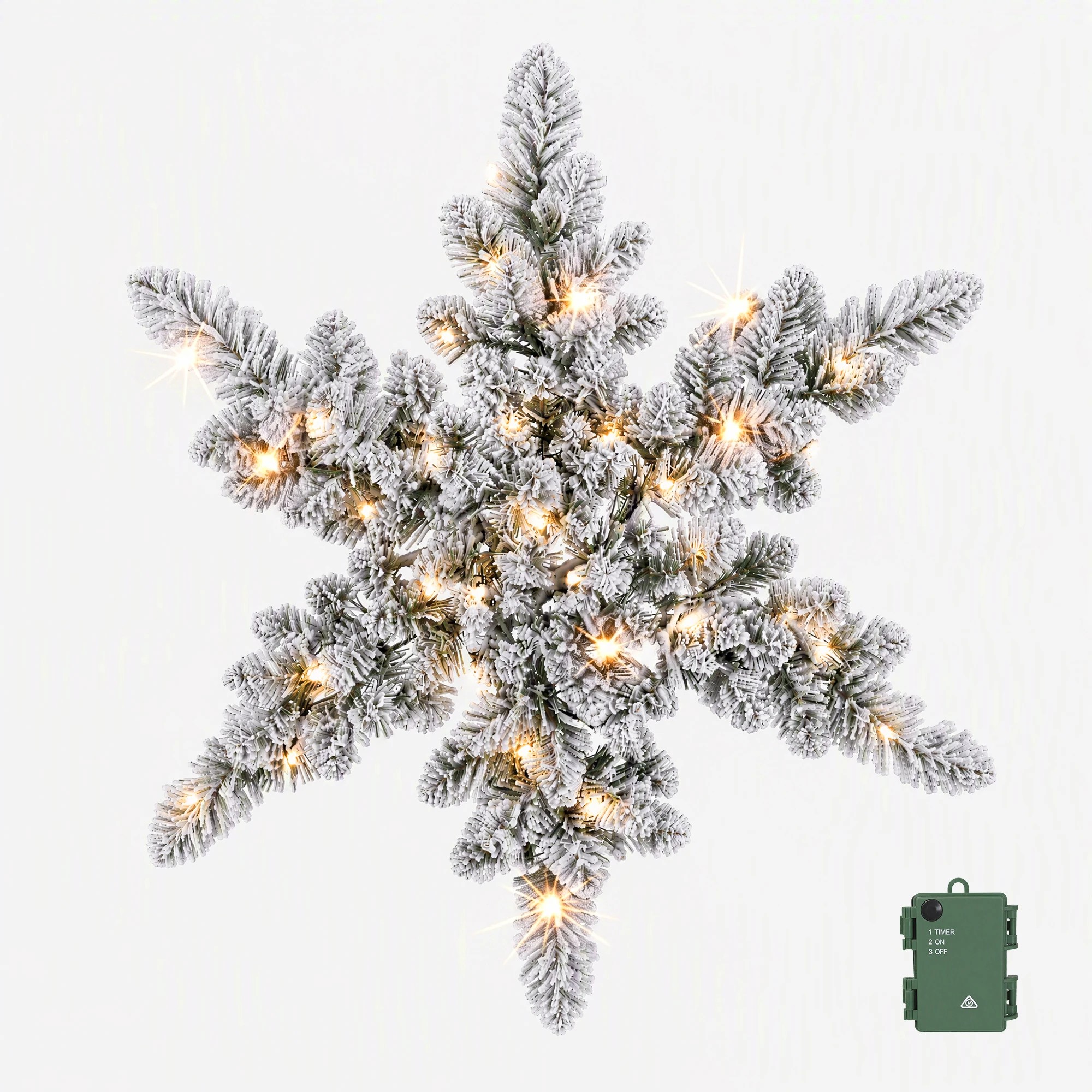 1 Jingle Jollys 60cm Flocked Snowflake Christmas Wreath Garland Pre-Lit 40 LED Light Decor - Green, 1 of 7