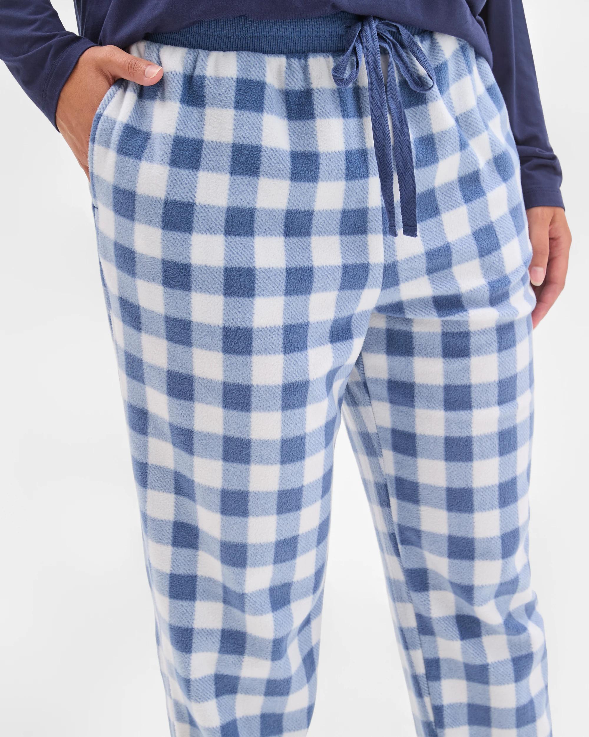 6 Target Woman Fleece Sleep Pyjama Jogger Pants GINGHAM BLUE, 6 of 7