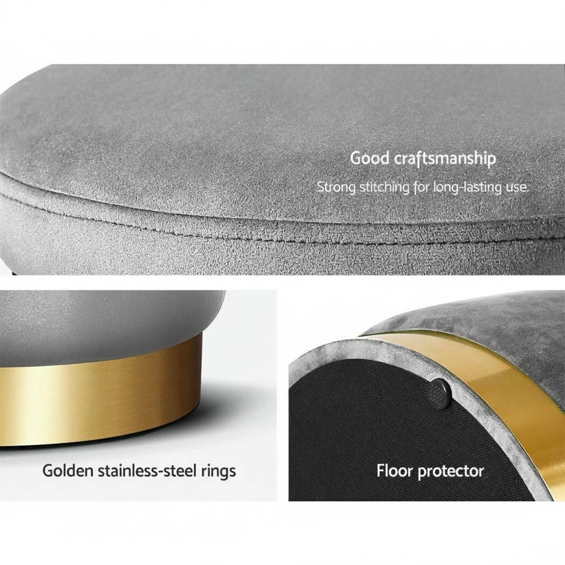 5 Artiss Ottoman Foot Stool Round Velvet Charcoal - Charcoal, 5 of 6