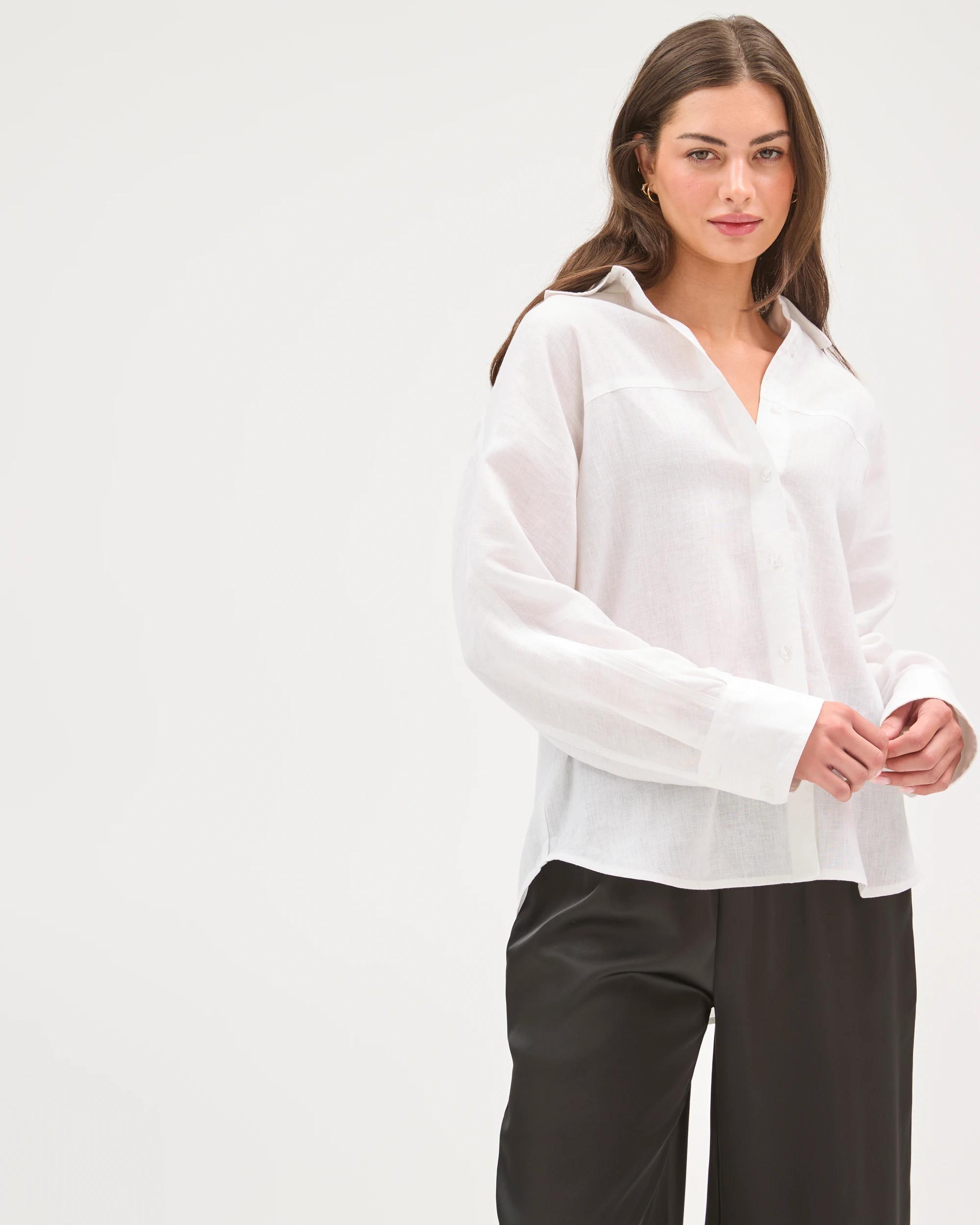 2 Target Petites European Linen Seamed Shirt WHITE, 2 of 7