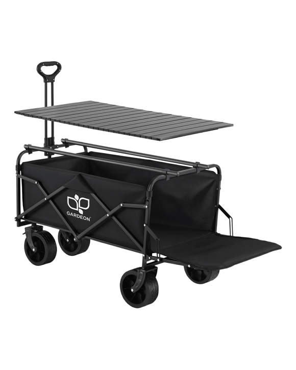 Gardeon Folding Camping Wagon Heavy Duty Utility Cart with Tailgate Table 150L - Black