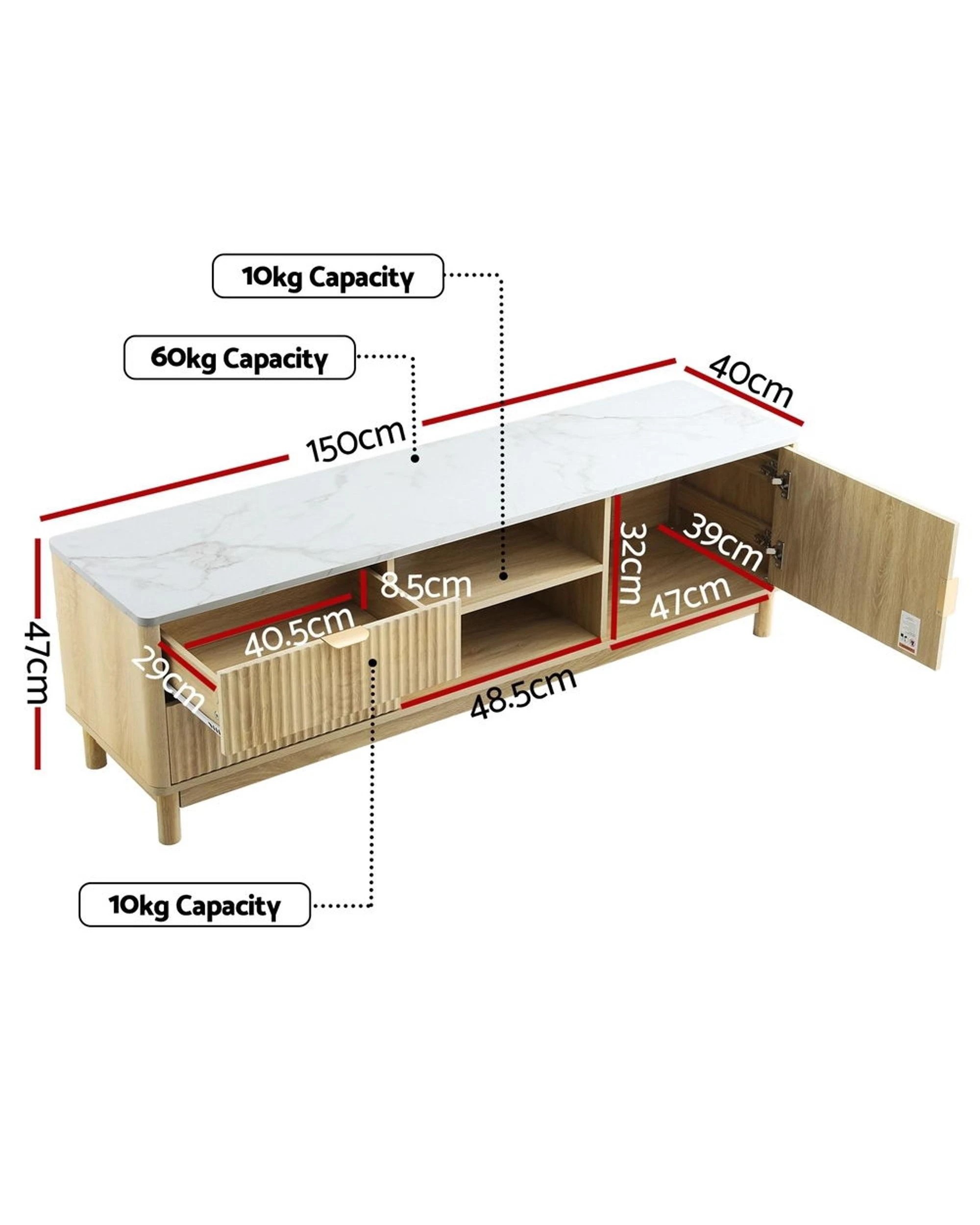 3 Artiss TV Unit Entertainment Unit Storage Drawer Shelf 150cm - Natural, 3 of 10