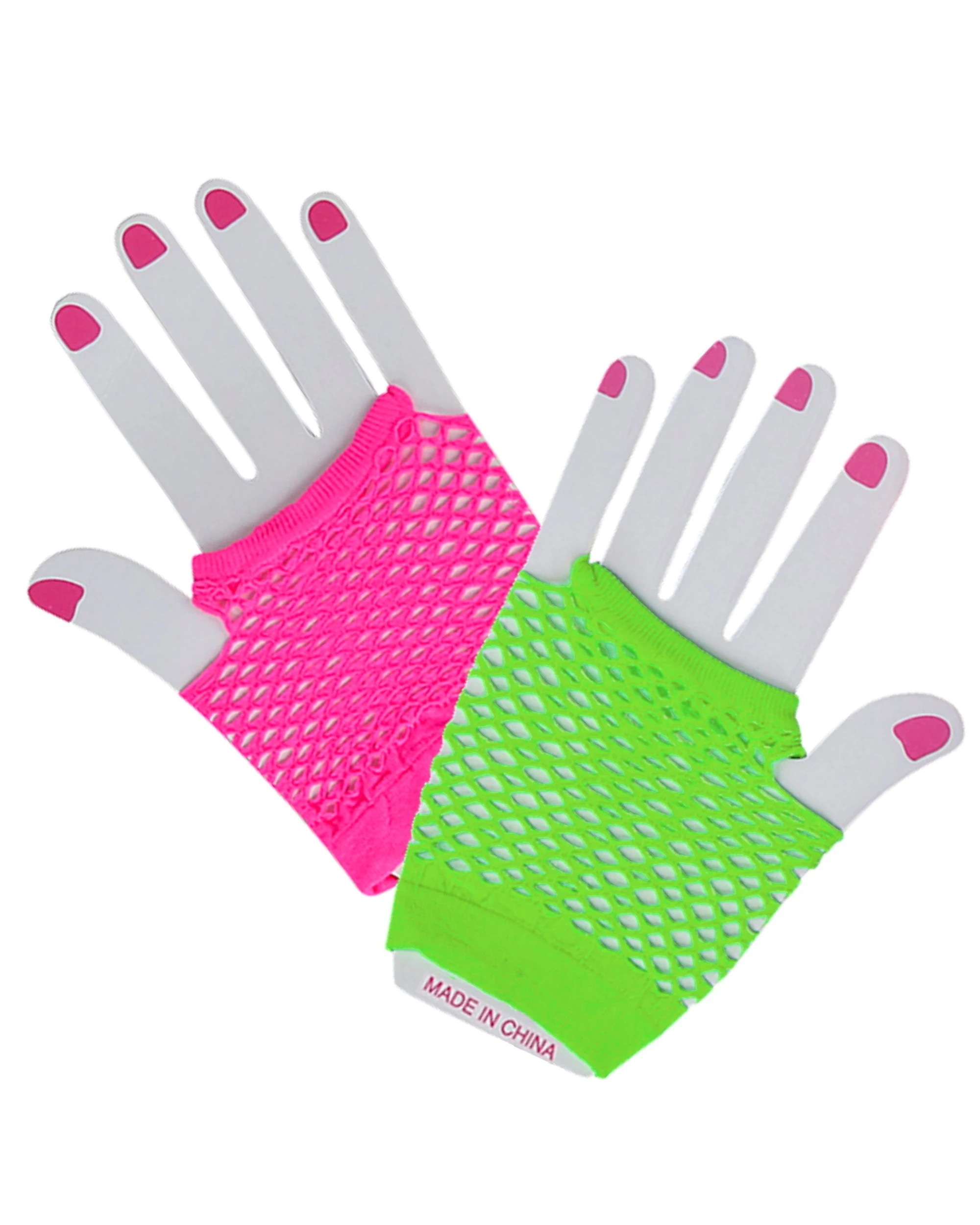 1 Oceana 80's Neon & Green Short Fishnet Gloves - One Size - Multi, 1 of 2