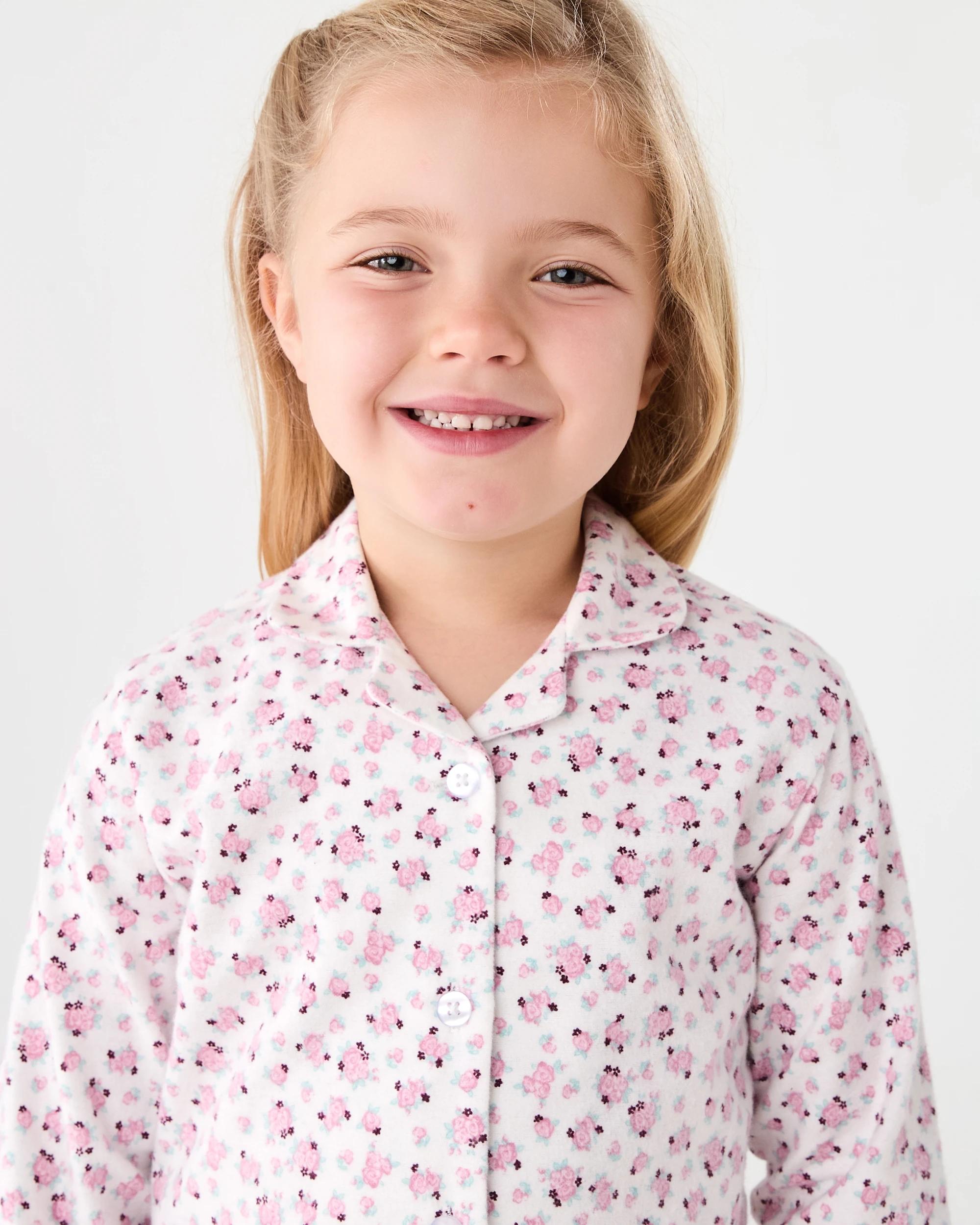 2 Flannel Pyjama Set Wht Roses, 2 of 8