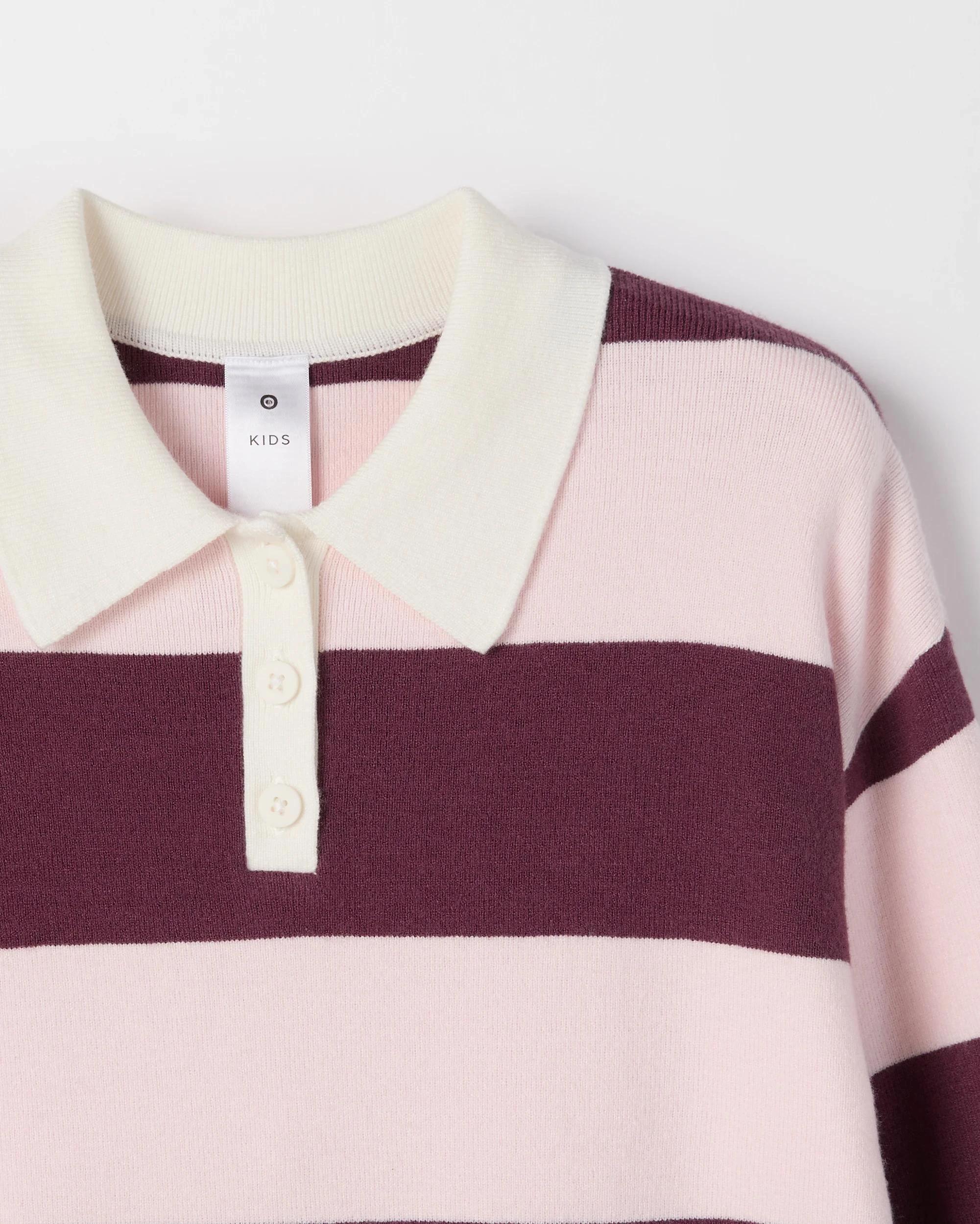 6 Target Kids Long Sleeve Loose Knit Rugby Jumper BURGUNDY STRIPE, 6 of 6