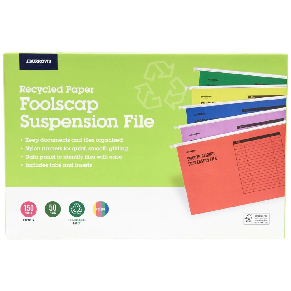 1 J.Burrows Foolscap Suspension Files Assorted 50 Pack, 1 of 2