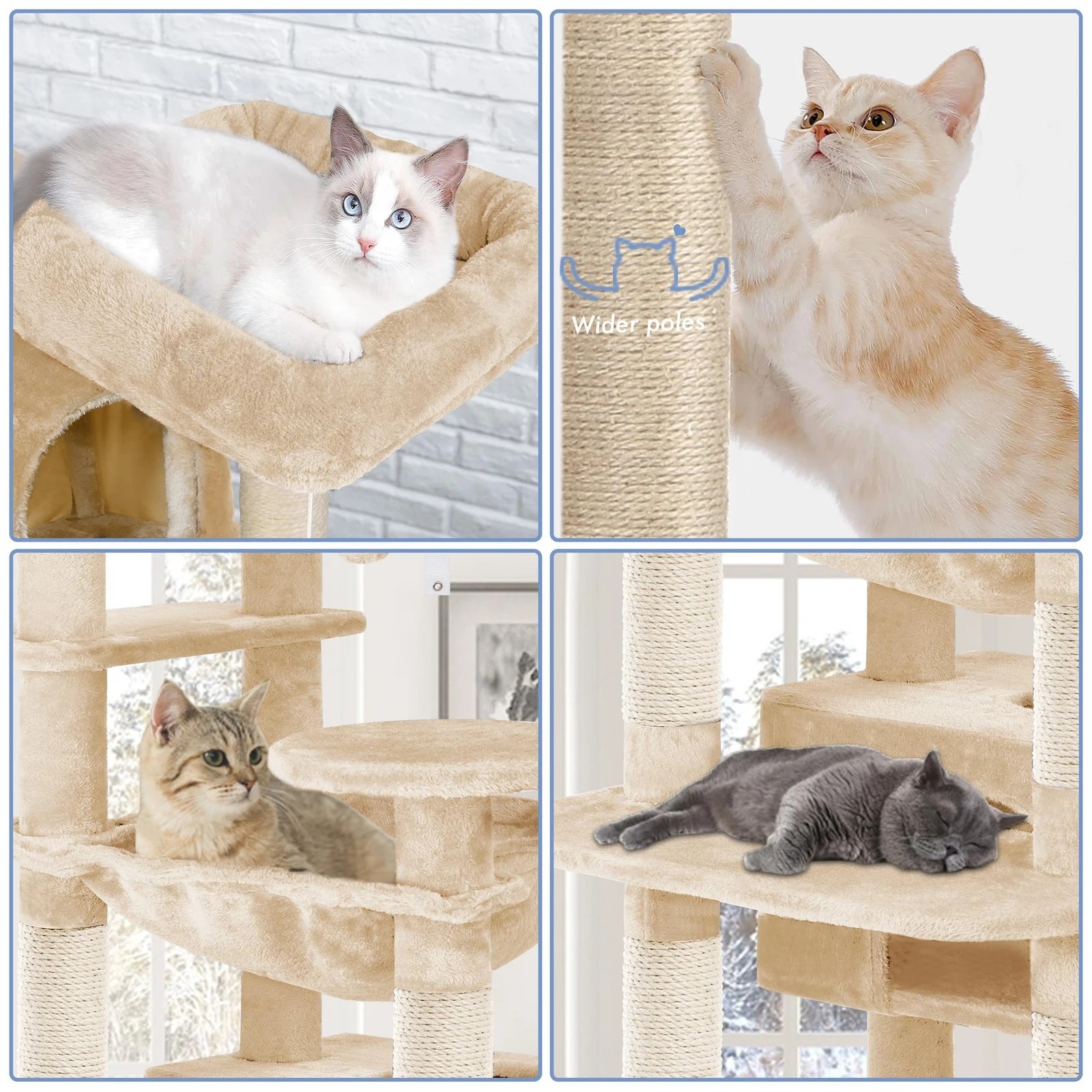 4 Beastie Cat Tree Tower Scratching Post Scratcher Condo House Furniture 184cm - Beige, 4 of 5