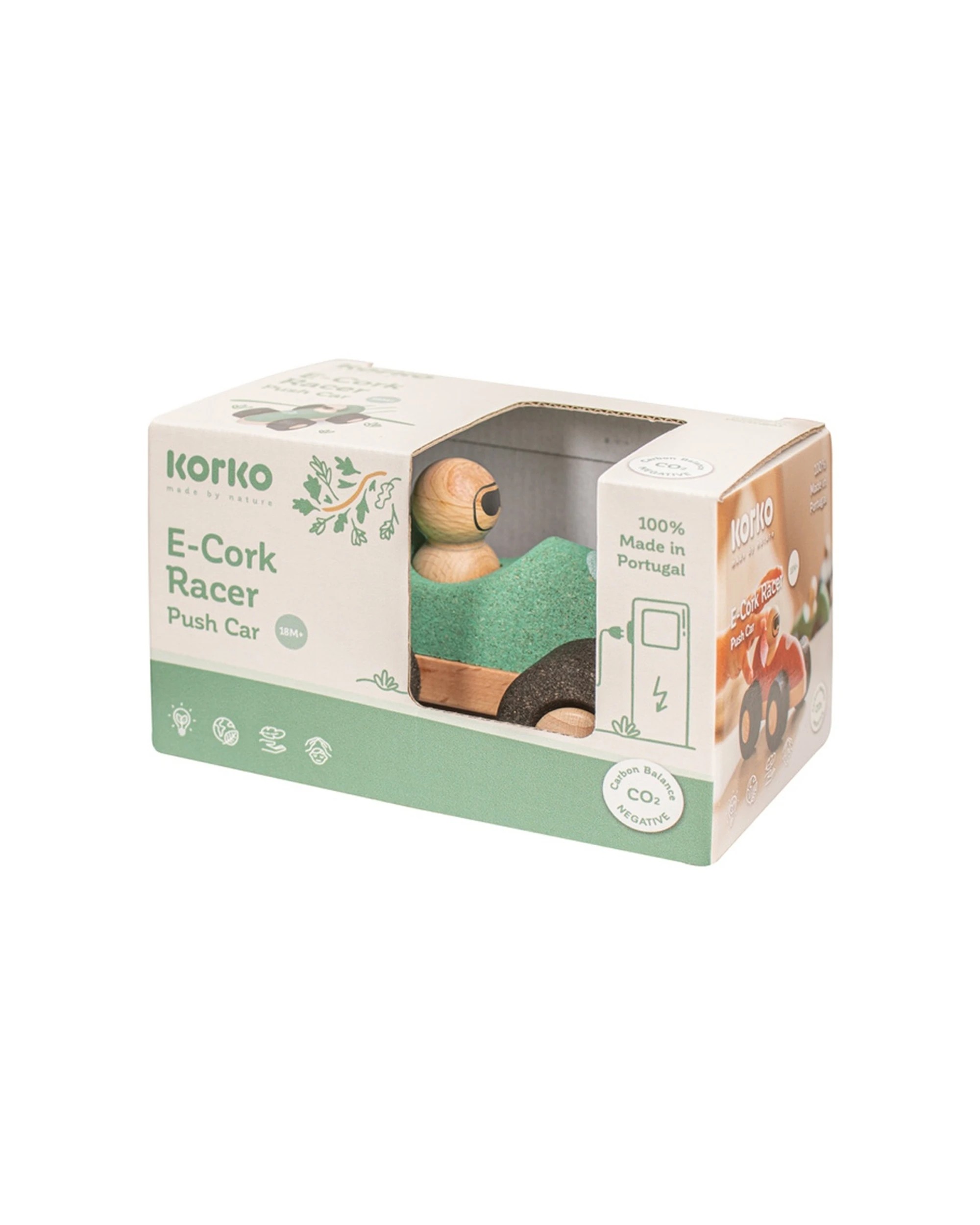 2 Korko E-Cork Racer Push Car Wooden Toy Figure Coordination Cork Wood - Green, 2 of 4