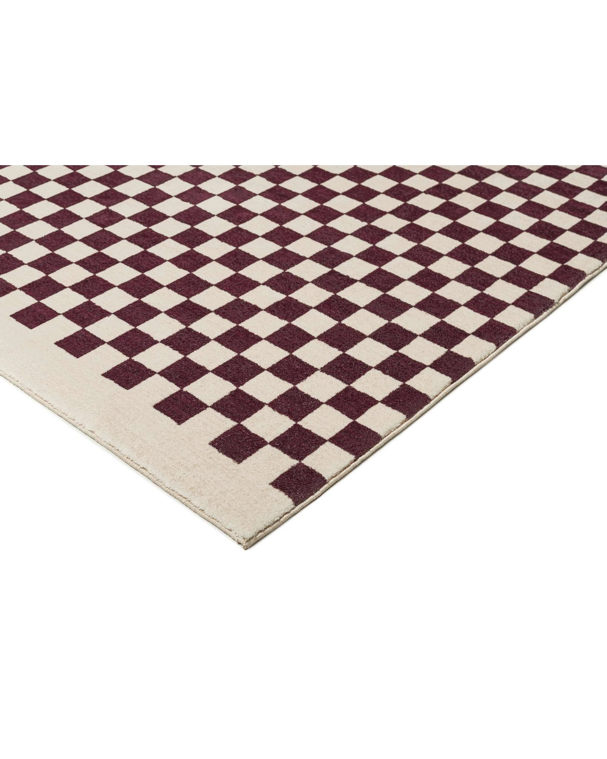 4 Loopsie Hermosa Checkered Washable Rug-400cm x 300cm - Burgundy, 4 of 9