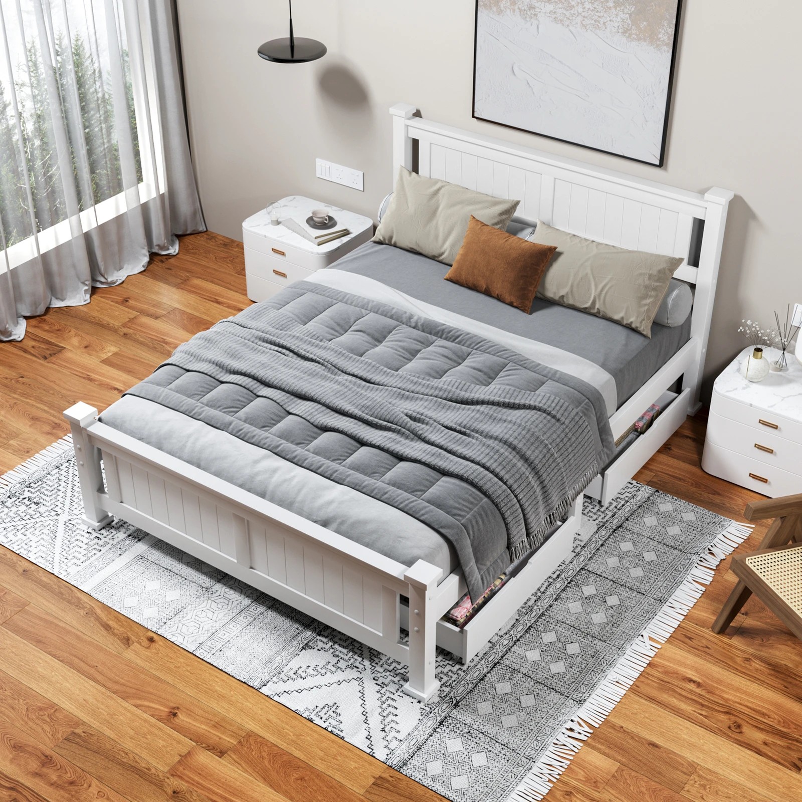 8 Alfordson Bed Frame Wooden Timber Double Size Mattress Base Platform Arne - White, 8 of 10