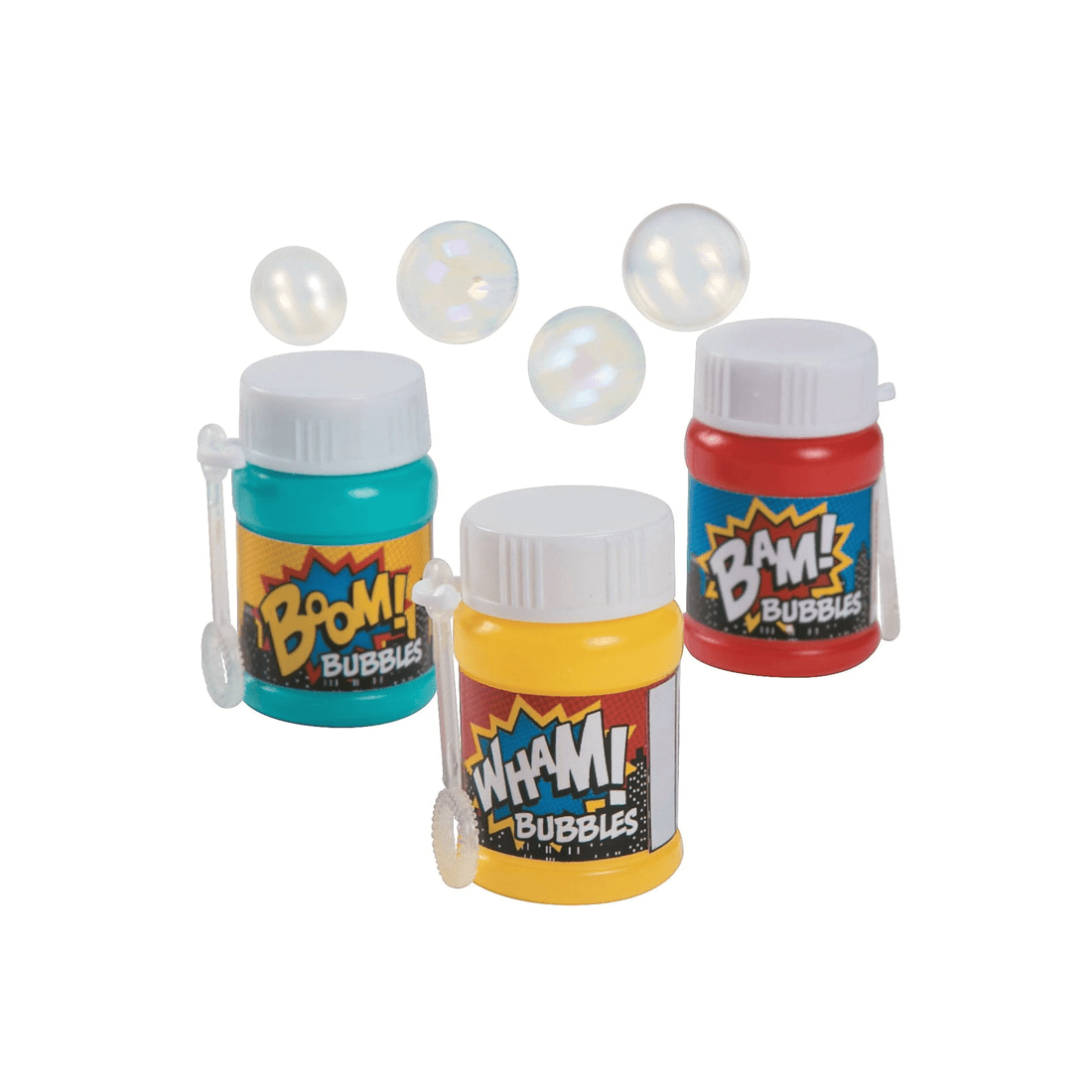 1 Fun Express Superhero Slogan Bubble Bottles Pack of 24, 1 of 2