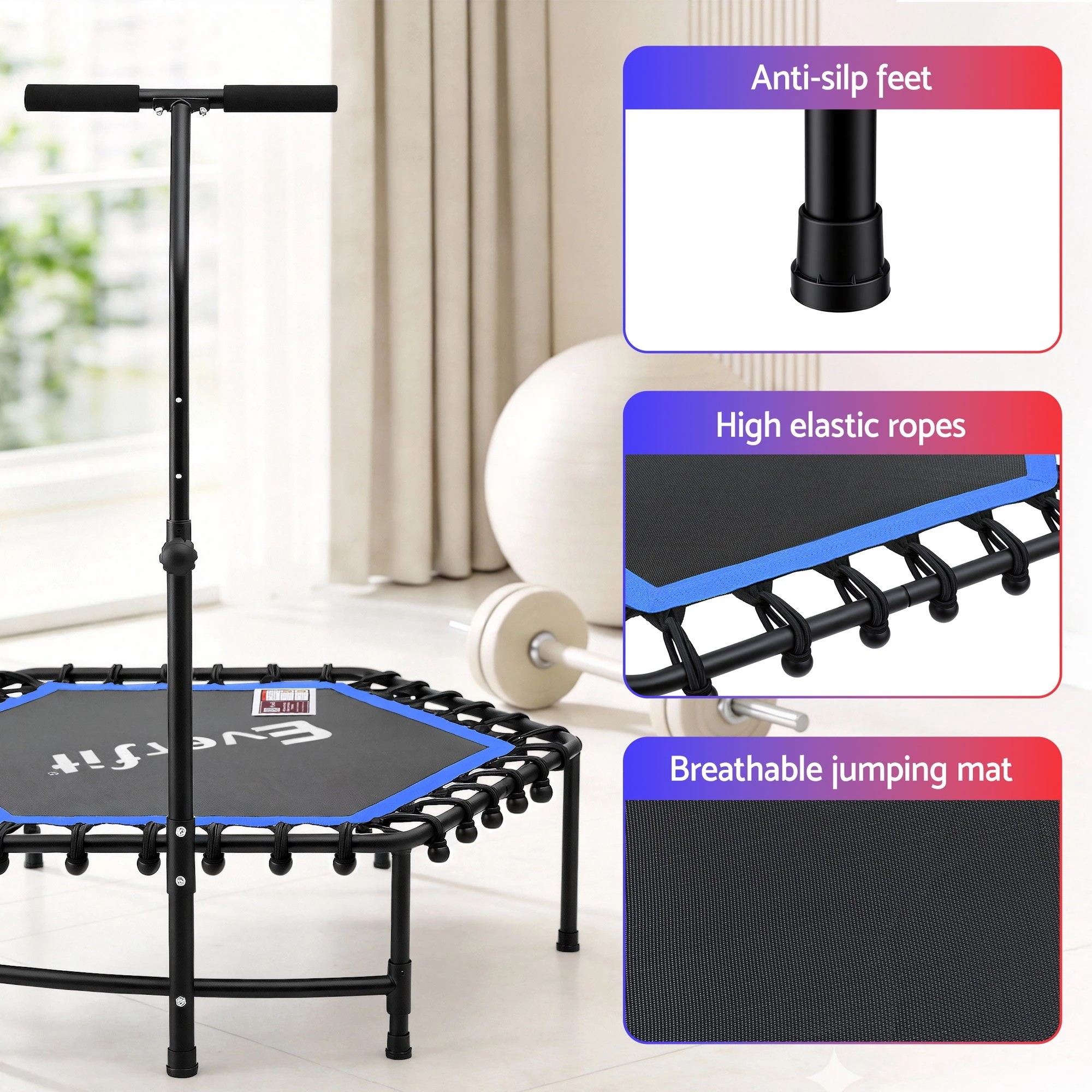 6 Everfit 48inch Hexagon Fitness Trampoline Rebounder Adjustable Handrail - Multi, 6 of 6