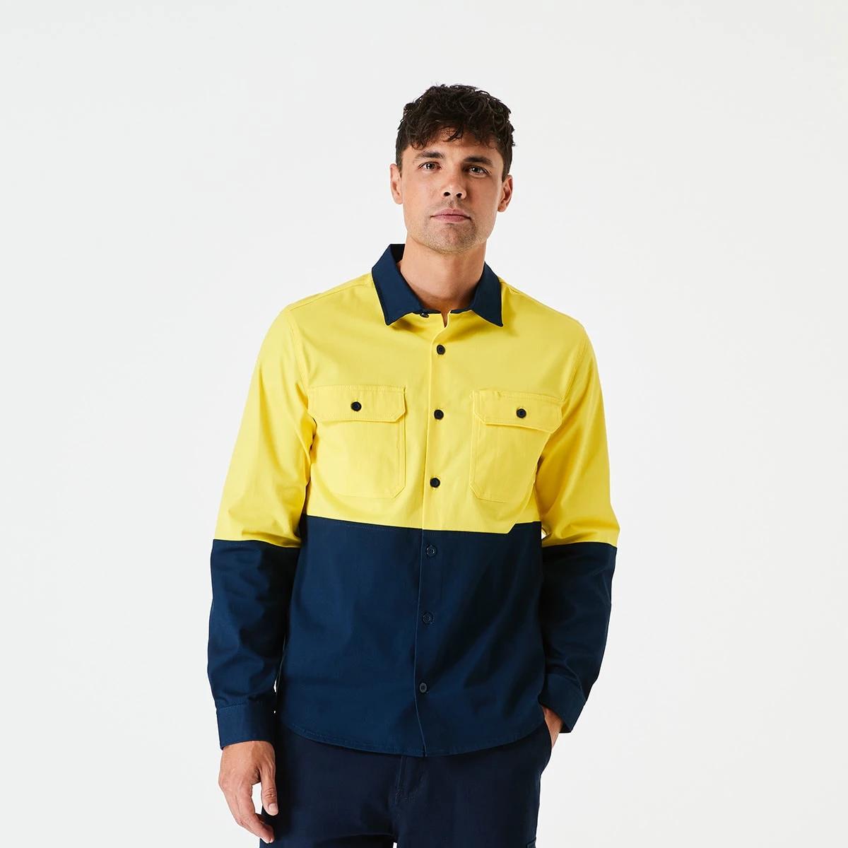 1 Workwear Long Sleeve Hi-Visibility Stretch Shirt SAFETY YELLOW, 1 of 5