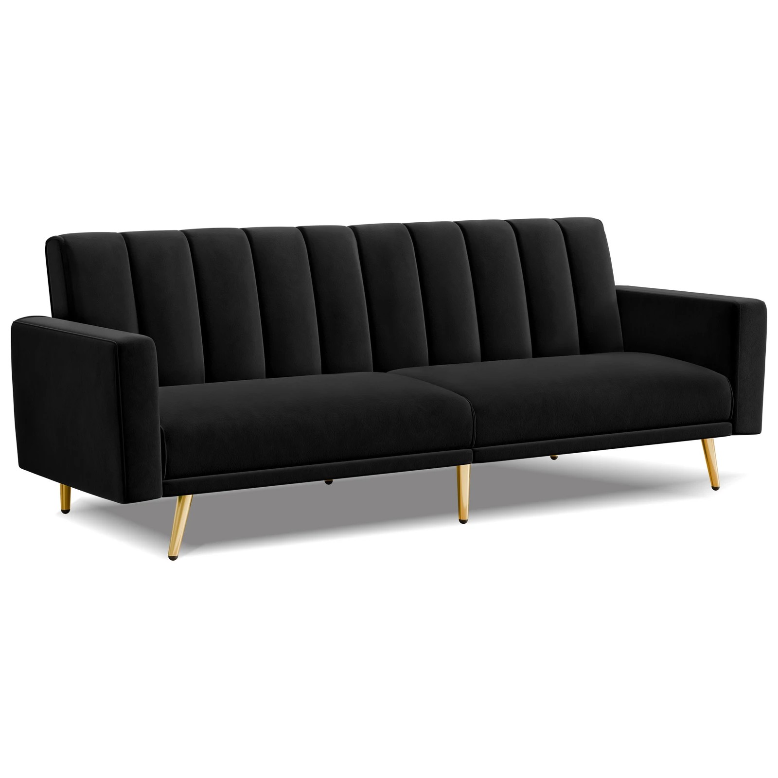 1 Alfordson Sofa Bed Couch 3 Seater Lounge Velvet - Black, 1 of 9