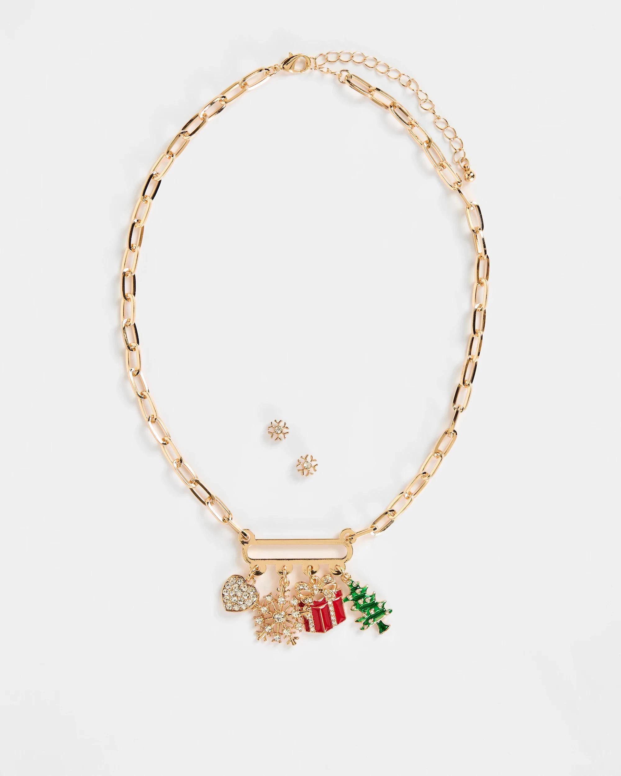 1 Target Christmas Charm Necklace and Earrings Set GOLD, 1 of 3