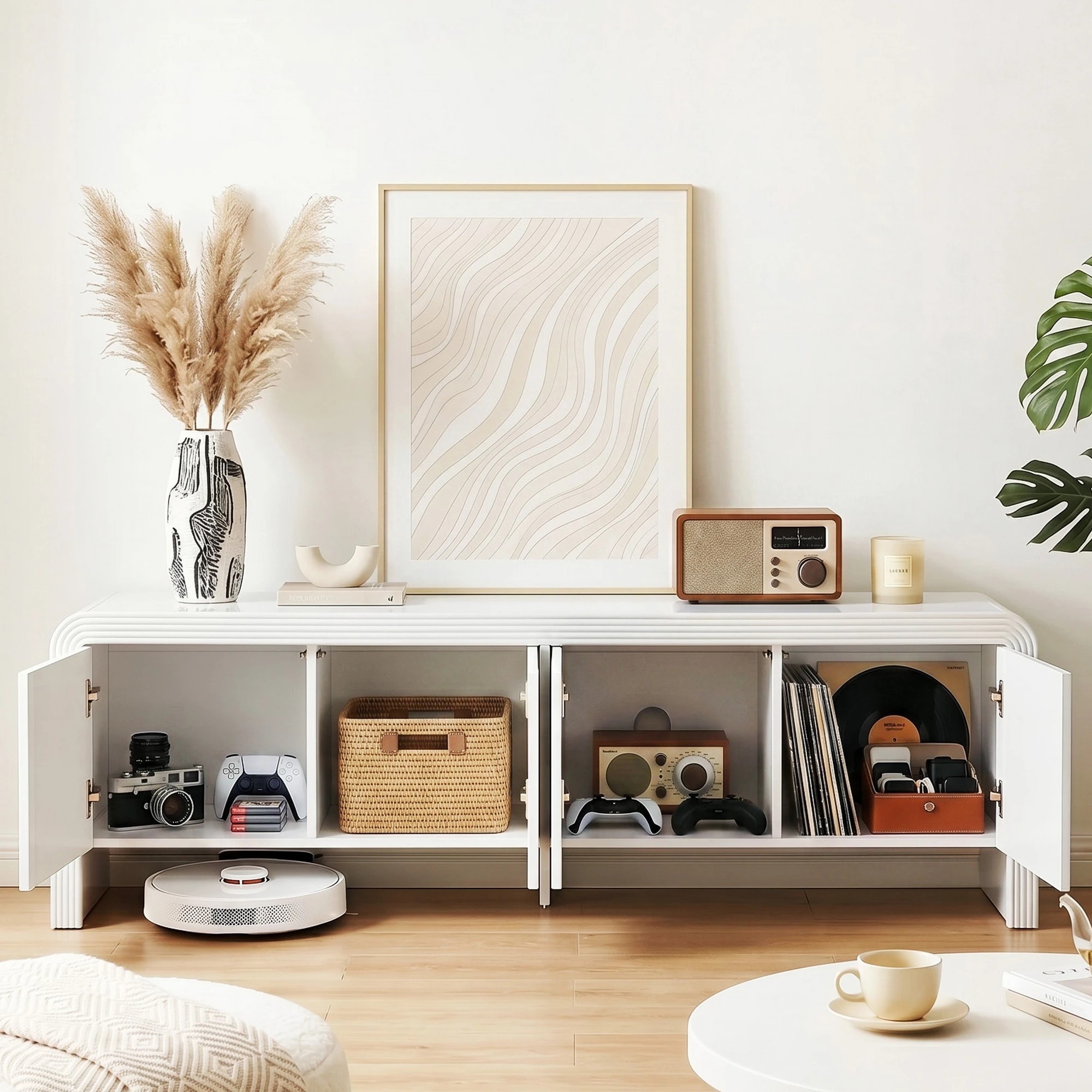 5 Artiss TV Unit Storage Cabinet Fluted Style Rounded Corner - White, 5 of 9