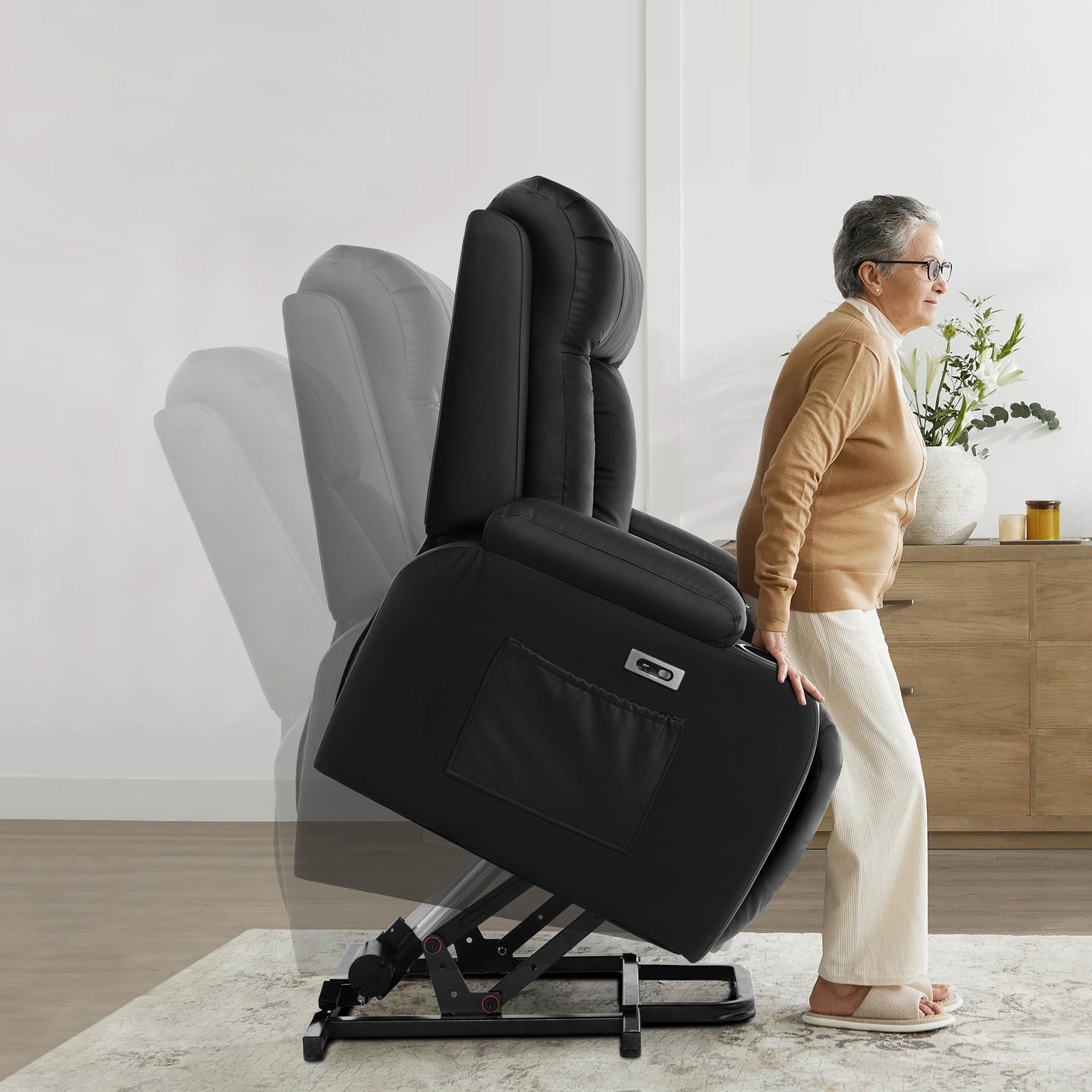 4 Alfordson Recliner Chair Electric Lift Heated Massage Armchair Lounge Sofa - Black, 4 of 9