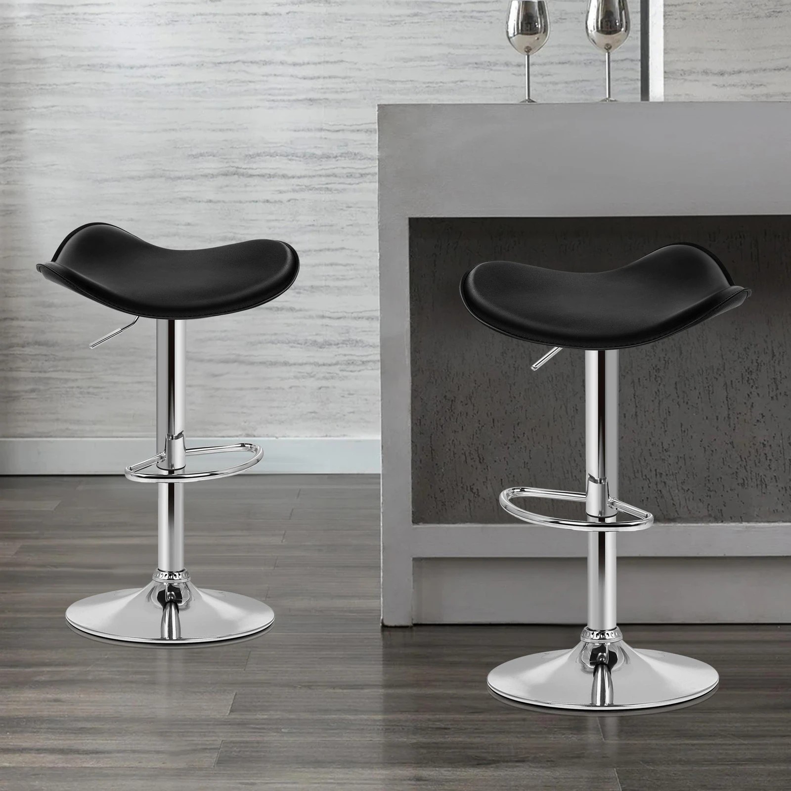 3 Alfordson 4x Bar Stools Portia Kitchen Swivel Chair Leather Gas Lift - Black, 3 of 7