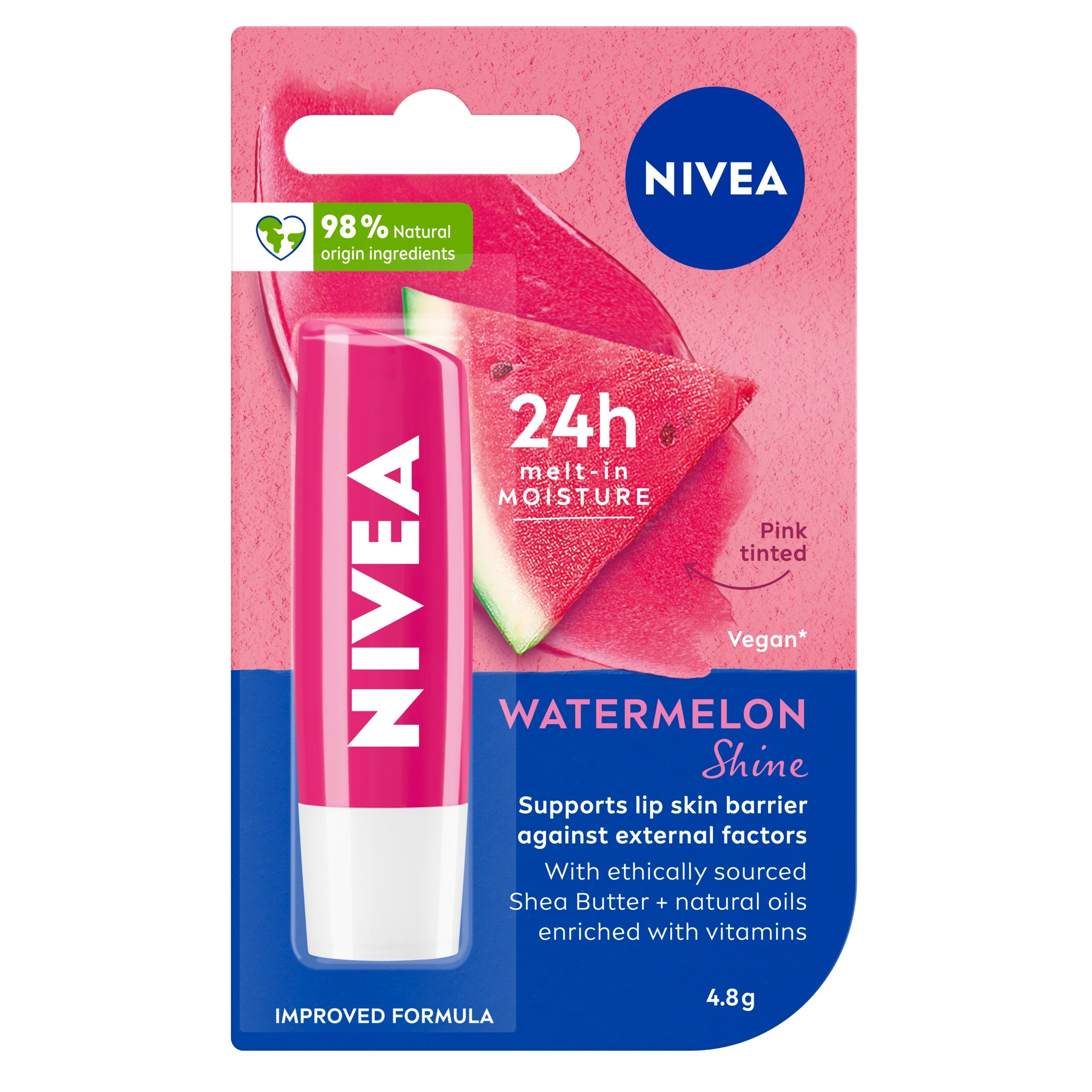 1 Nivea Watermelon Shine Caring Lip Balm 4.8g - Shea Butter and Natural Oils, 1 of 7
